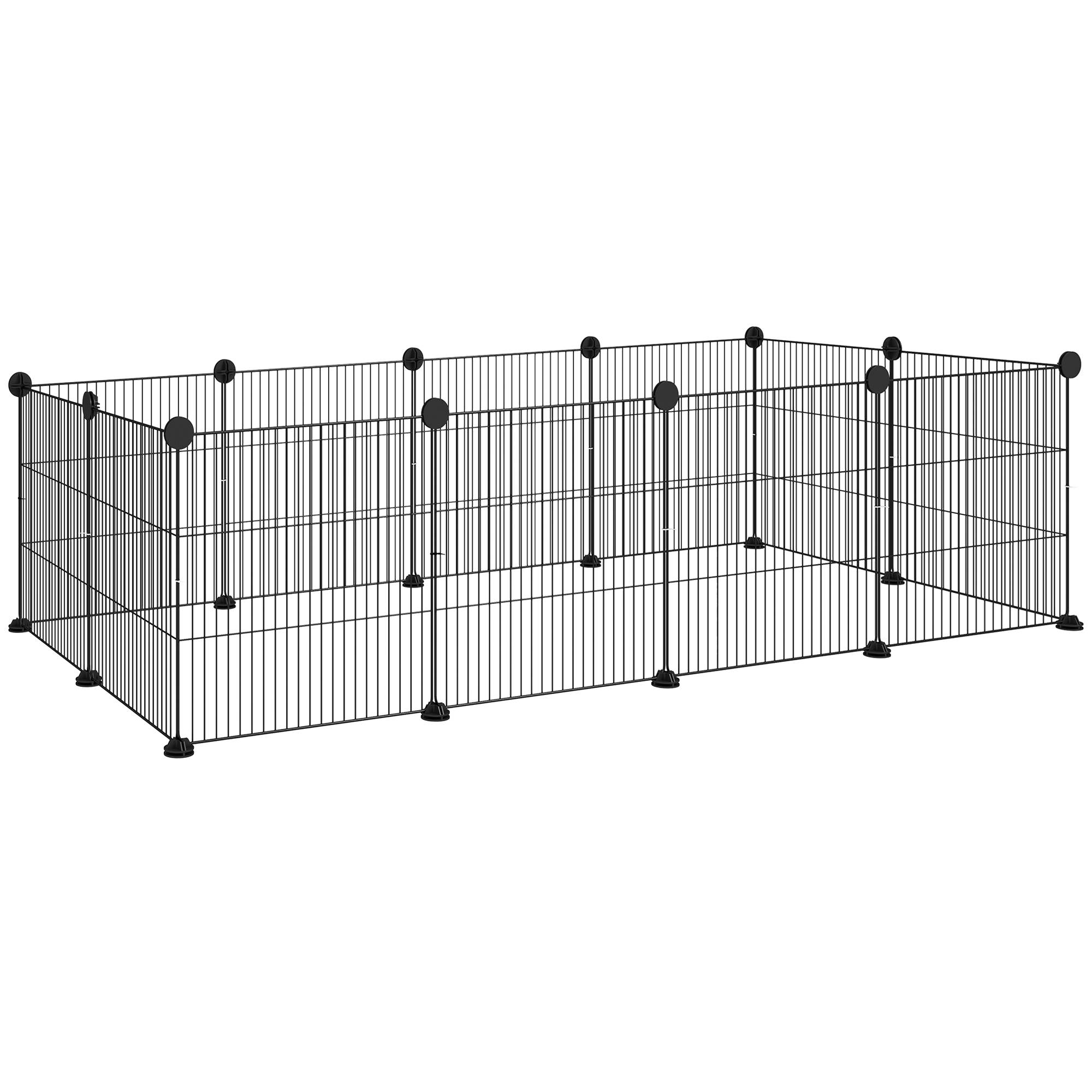 Enclos parc modulable rongeurs acier 12 panneaux intérieur 140x70x35cm noir - ComfortXL Outdoor Living