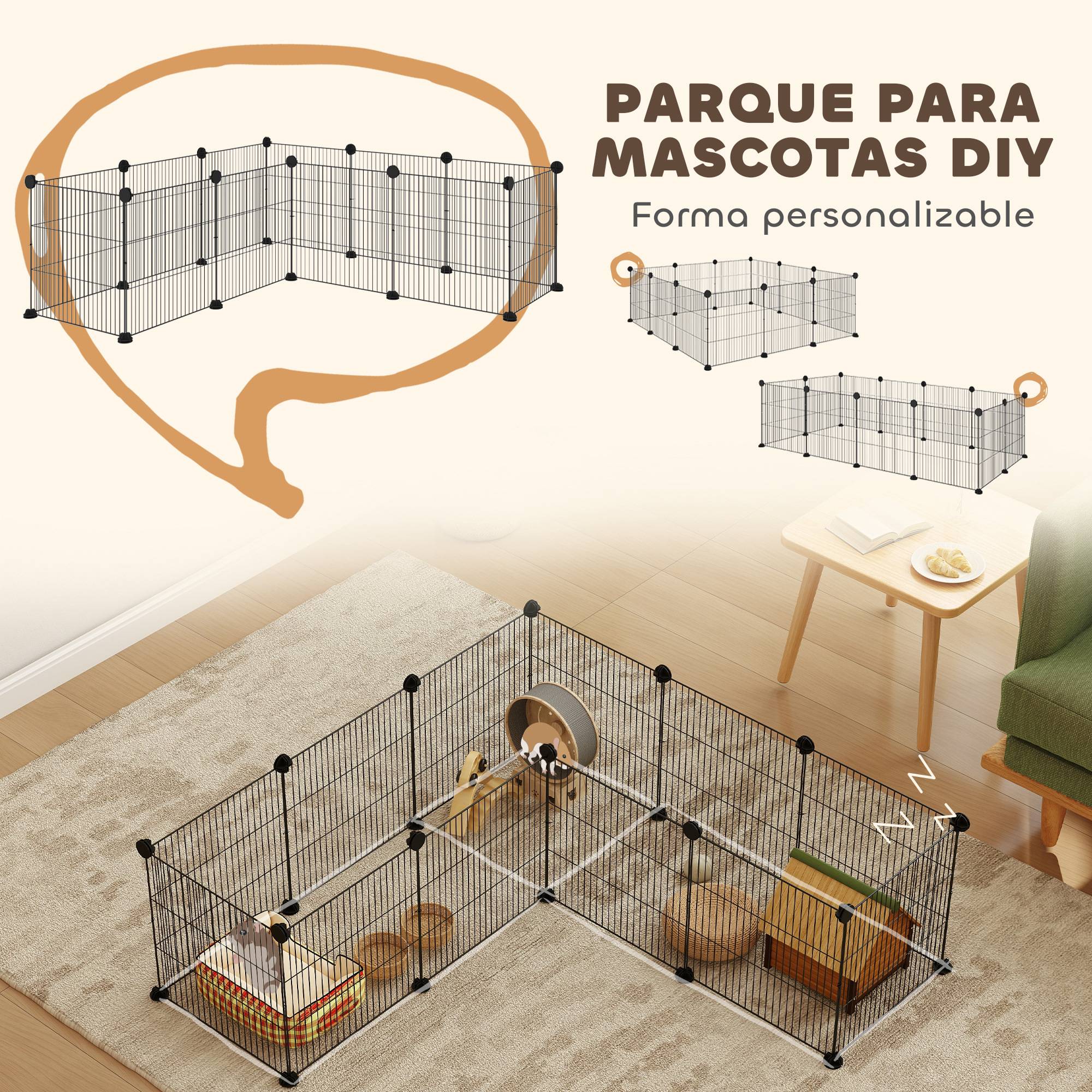 Enclos parc modulable rongeurs acier 12 panneaux intérieur 140x70x35cm noir - ComfortXL Outdoor Living - Image 6