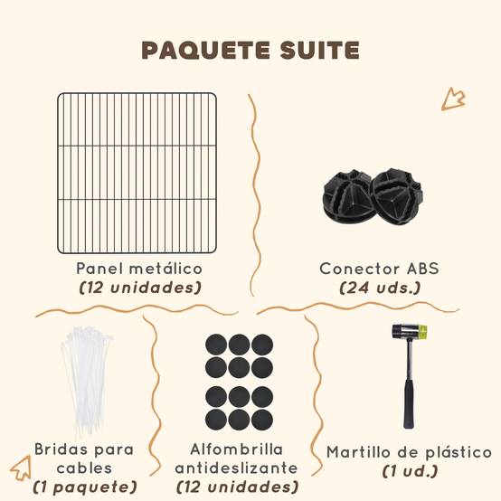 Enclos parc modulable rongeurs acier 12 panneaux intérieur 140x70x35cm noir - ComfortXL Outdoor Living - Image 9