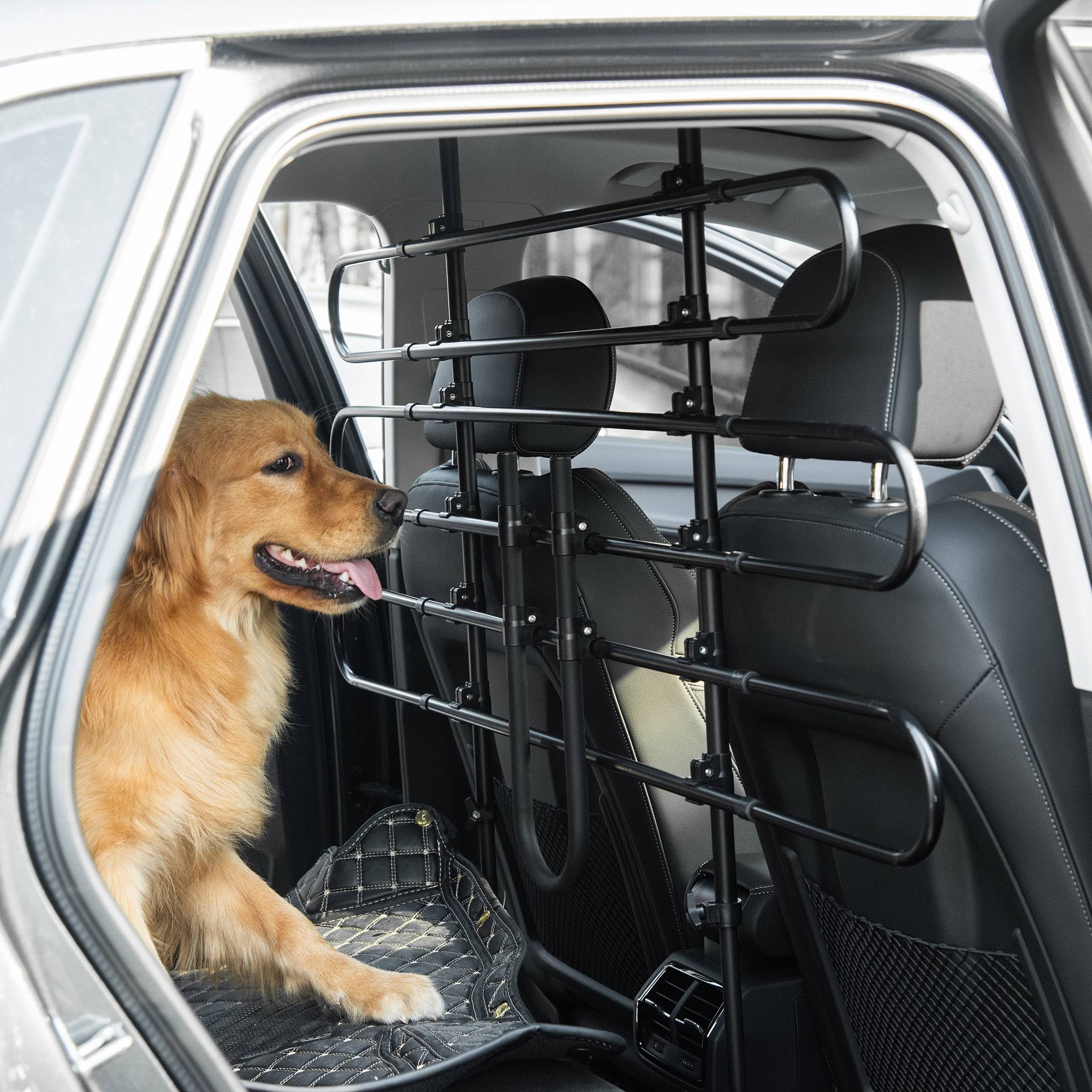 Sans Marque - Grille séparation voiture chien réglable largeur 87-135 cm hauteur 85-120 cm barrière sécurité acier coffre chien noir - Image 3