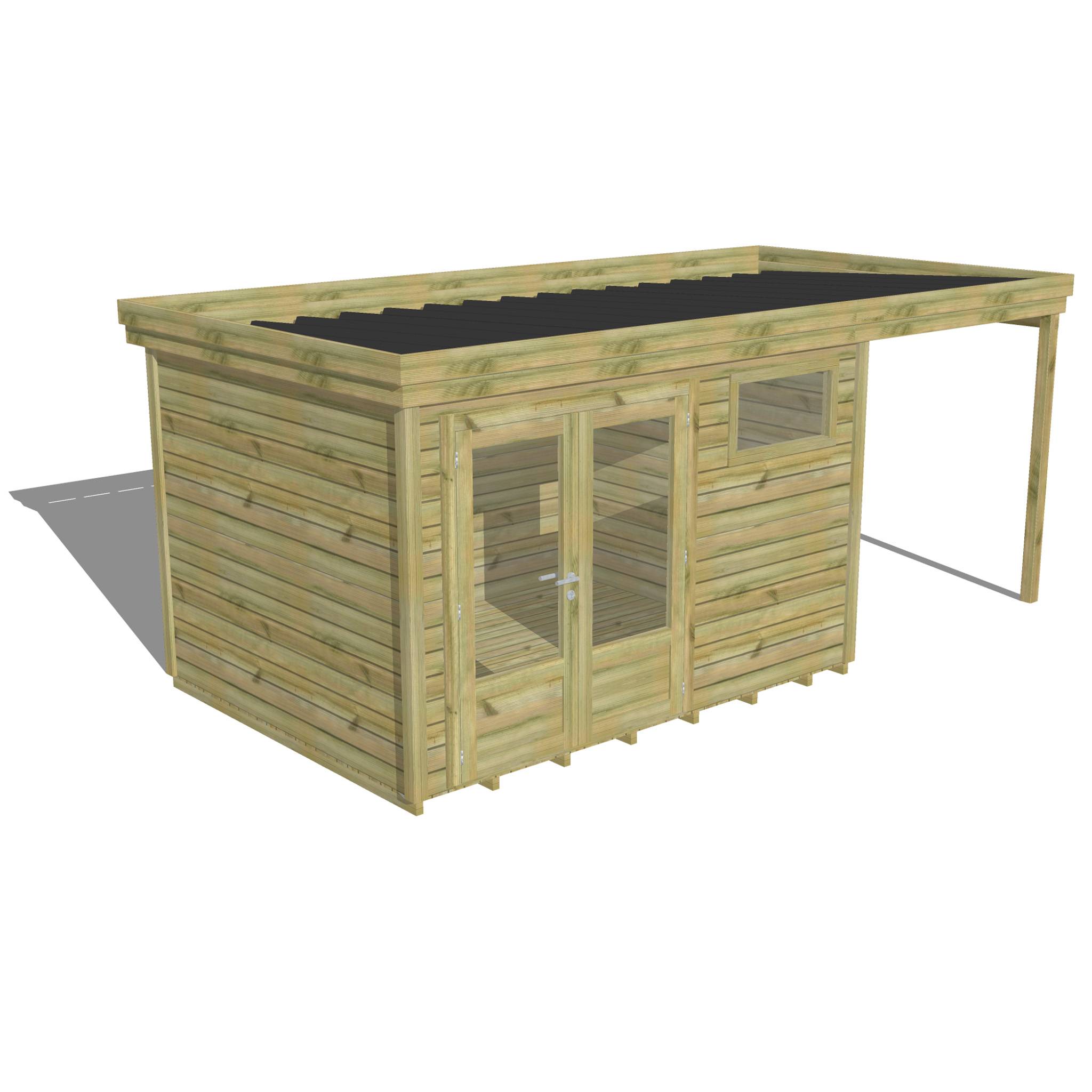 Abri Français - ABRI DE JARDIN bois autoclave 27mm - 5,44x2,64m / 14m2 - Bac acier - Plancher bois - Image 1