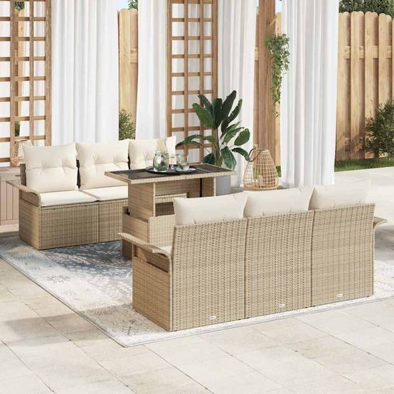 ComfortXL - Salon de jardin 6 places modulable en polyrotin Beige avec coussins épais – ComfortXL Outdoor Living - Image 1