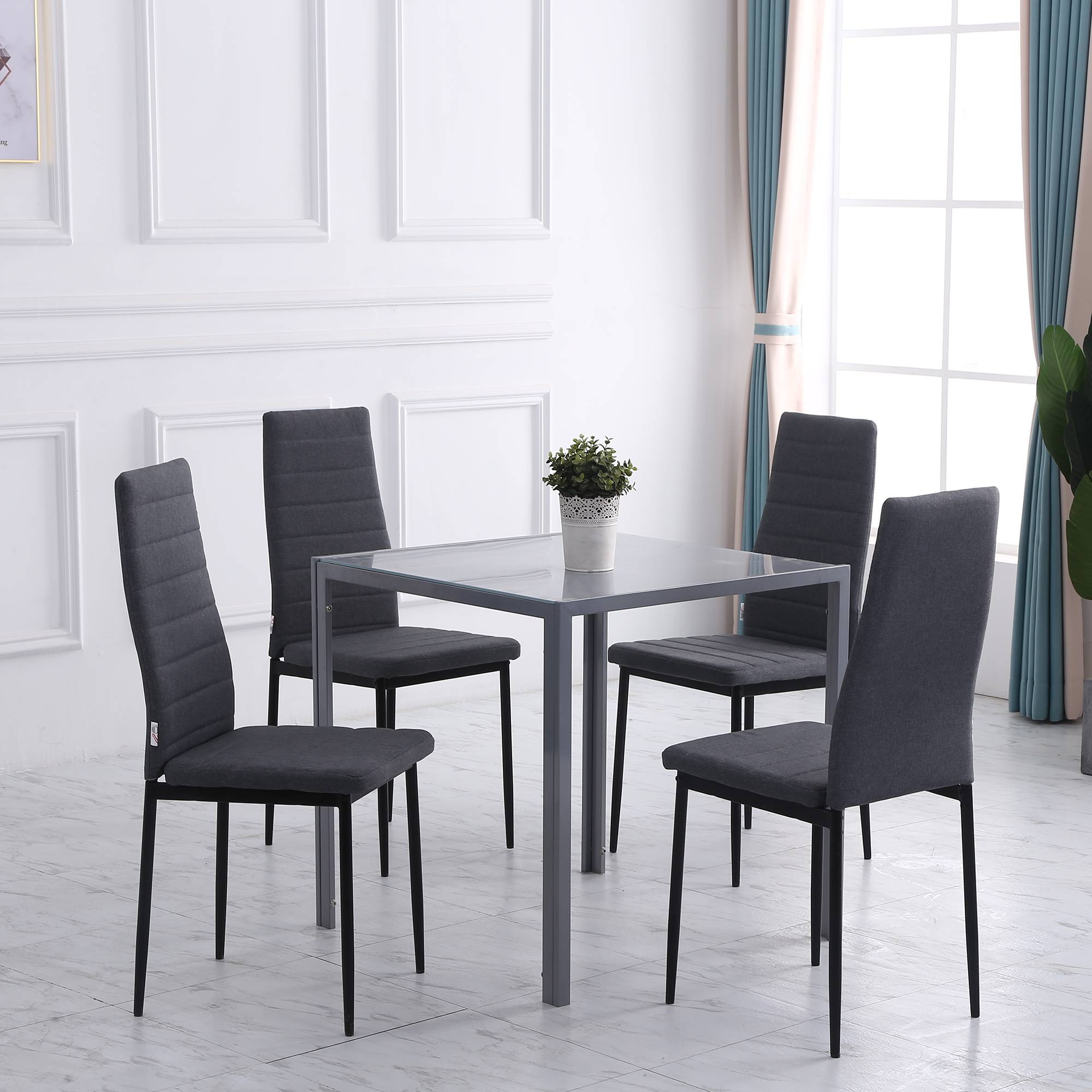 Lot de 4 chaises de salle à manger chaises de cuisine avec dossier haut pieds en métal et tissu en lin 41x50x97cm gris - Image 4