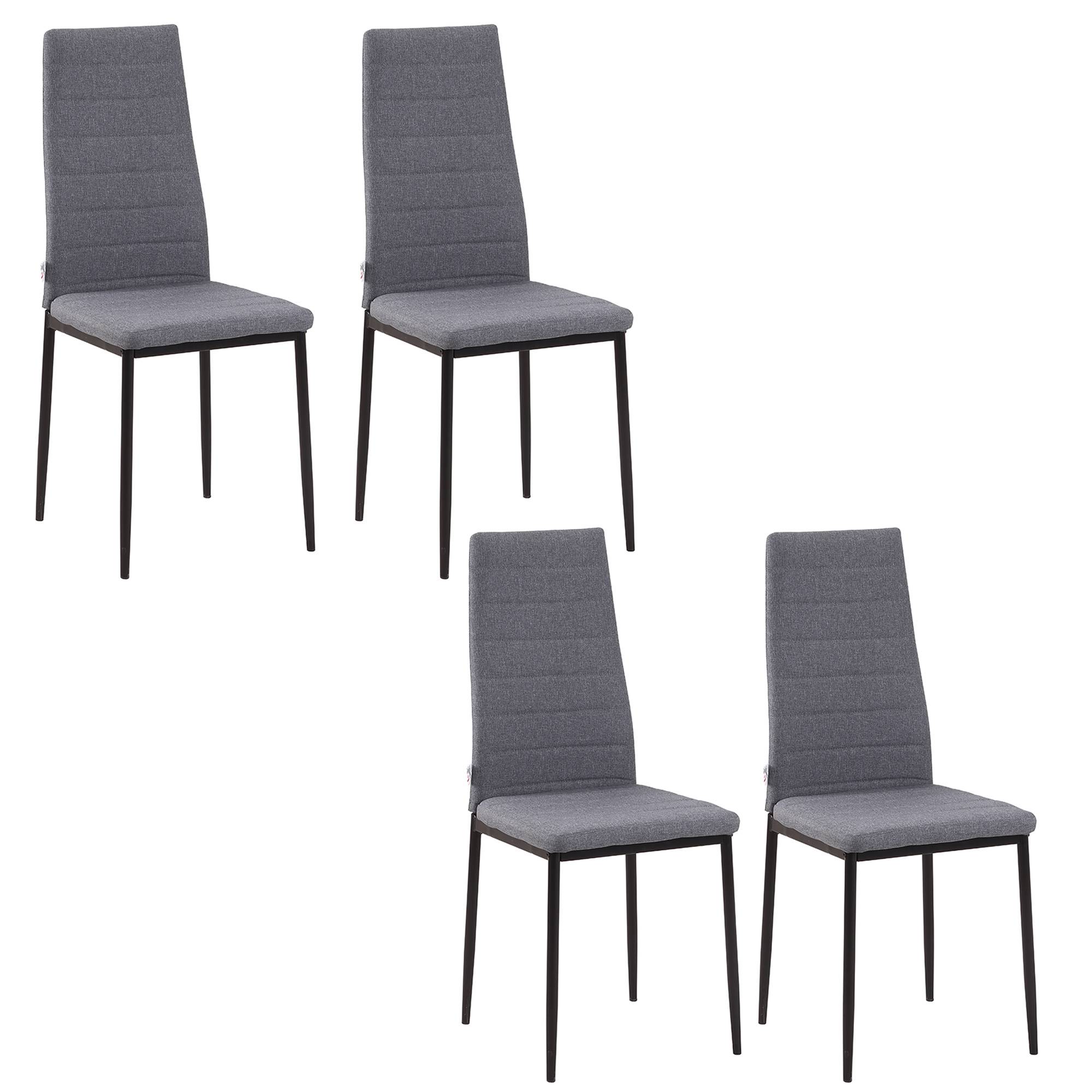 Lot de 4 chaises de salle à manger chaises de cuisine avec dossier haut pieds en métal et tissu en lin 41x50x97cm gris - Image 1