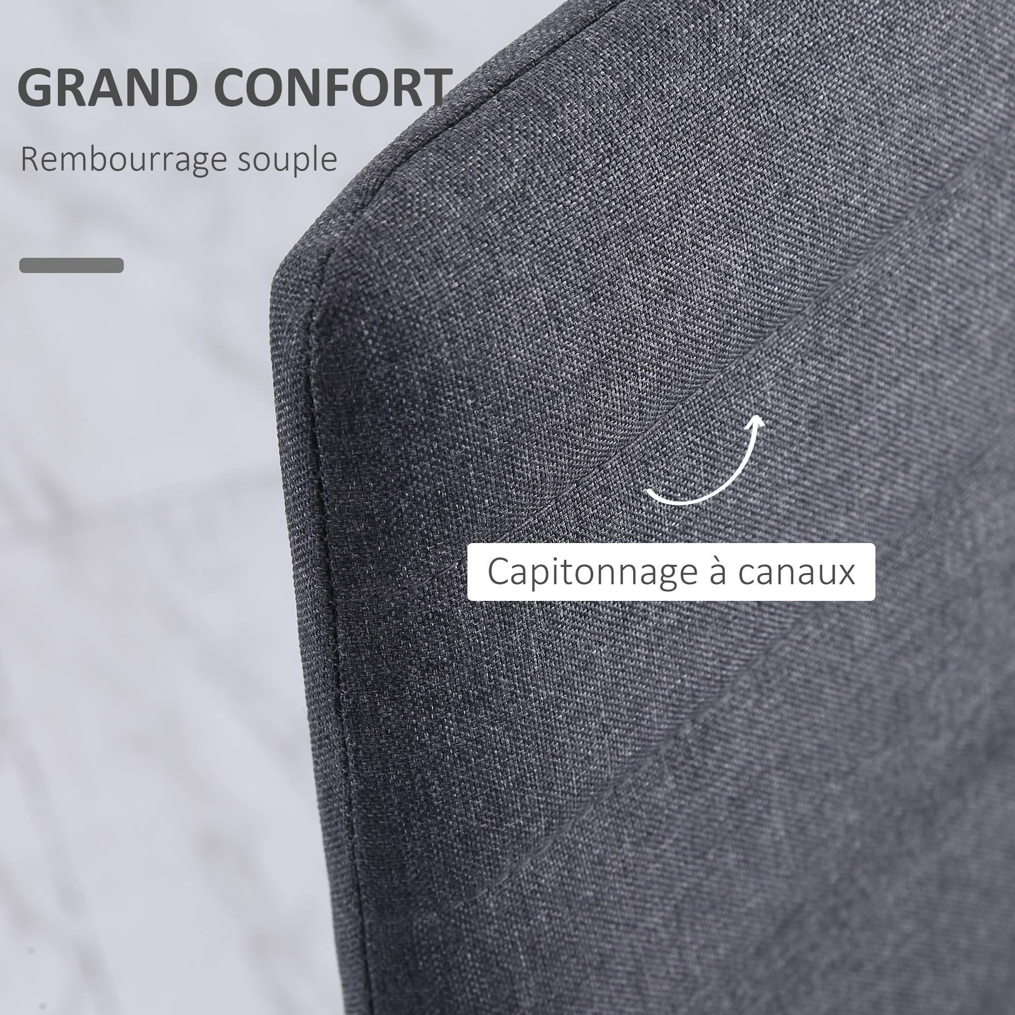 Lot de 4 chaises de salle à manger chaises de cuisine avec dossier haut pieds en métal et tissu en lin 41x50x97cm gris - Image 7