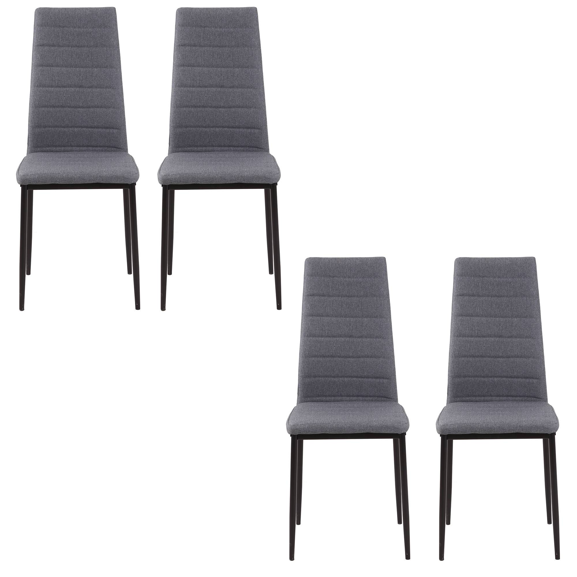 Lot de 4 chaises de salle à manger chaises de cuisine avec dossier haut pieds en métal et tissu en lin 41x50x97cm gris - Image 2
