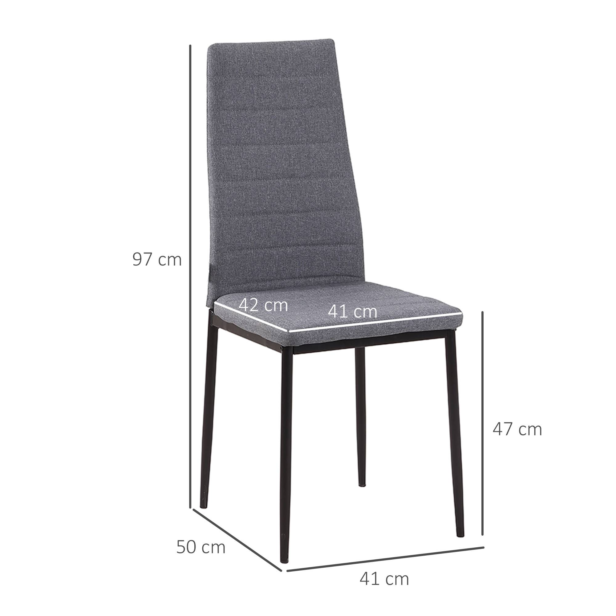 Lot de 4 chaises de salle à manger chaises de cuisine avec dossier haut pieds en métal et tissu en lin 41x50x97cm gris - Image 5