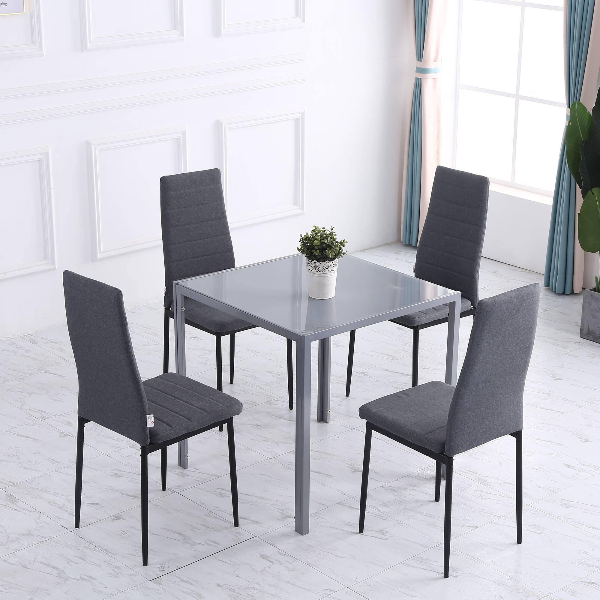 Lot de 4 chaises de salle à manger chaises de cuisine avec dossier haut pieds en métal et tissu en lin 41x50x97cm gris - Image 3