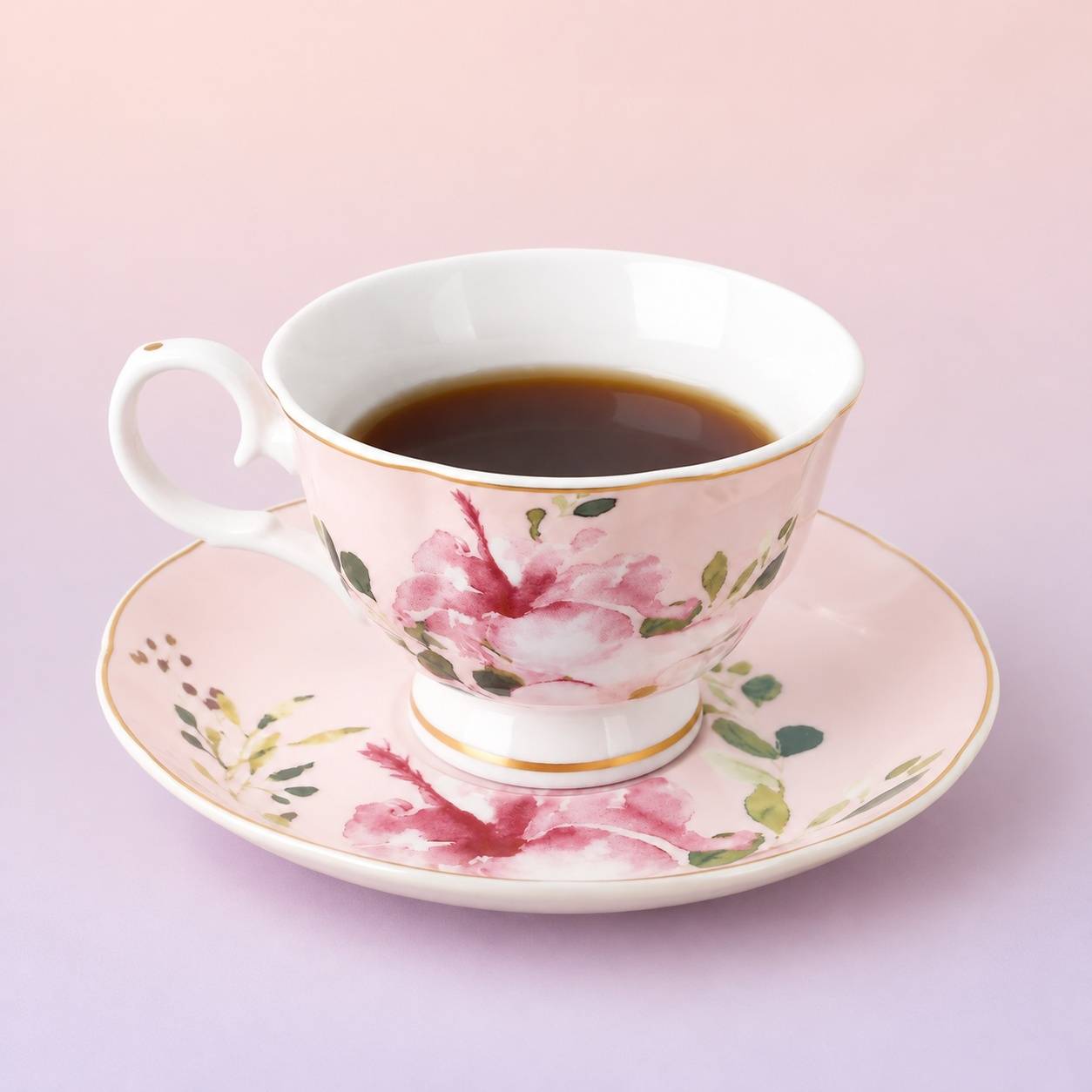Service à Thé en Porcelaine 6 Tasses avec Soucoupes Motifs Floraux - Image 4