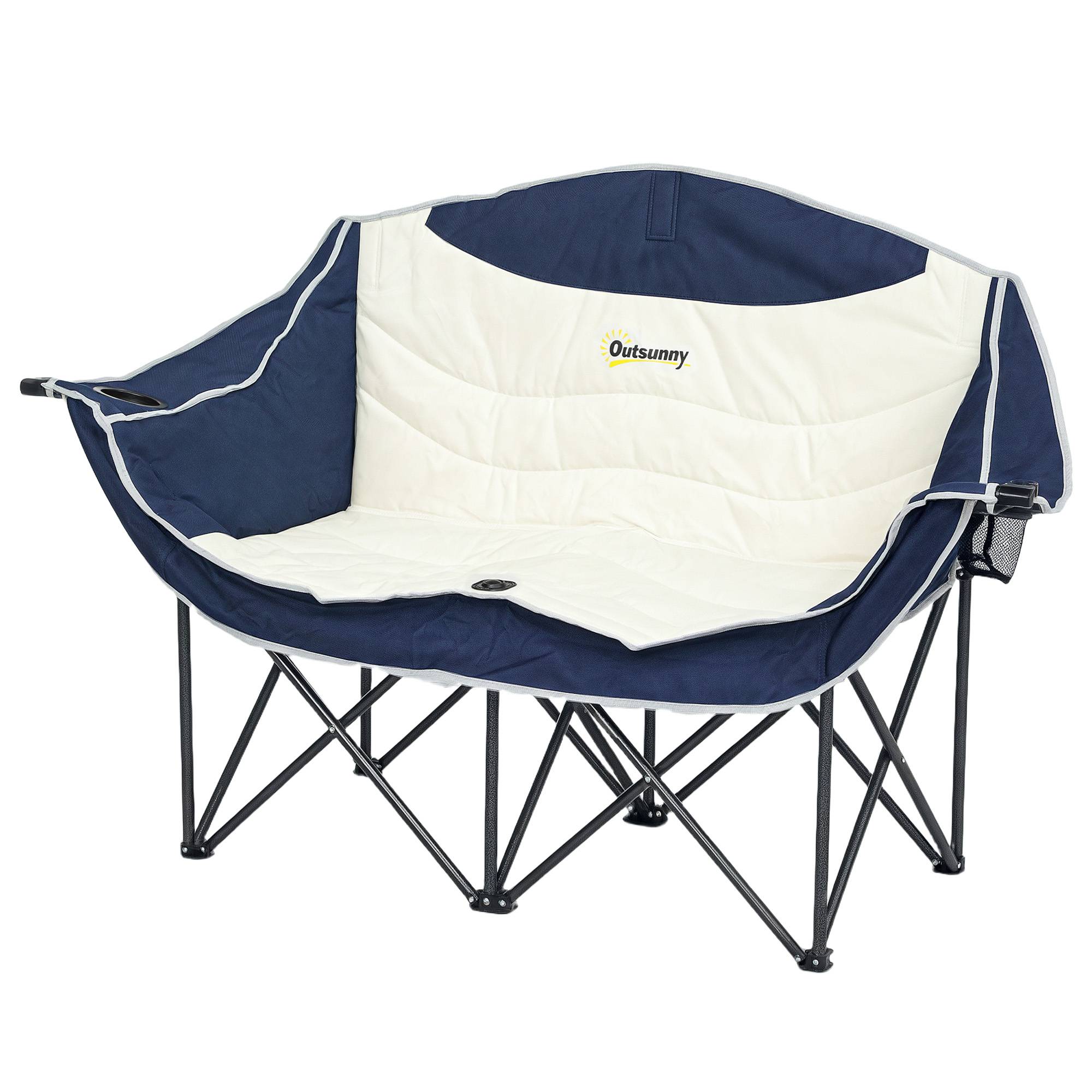 Sans Marque - Chaise pliante 2 places, porte-gobelet, sac, jusqu'à 250kg, bleu - Image 2