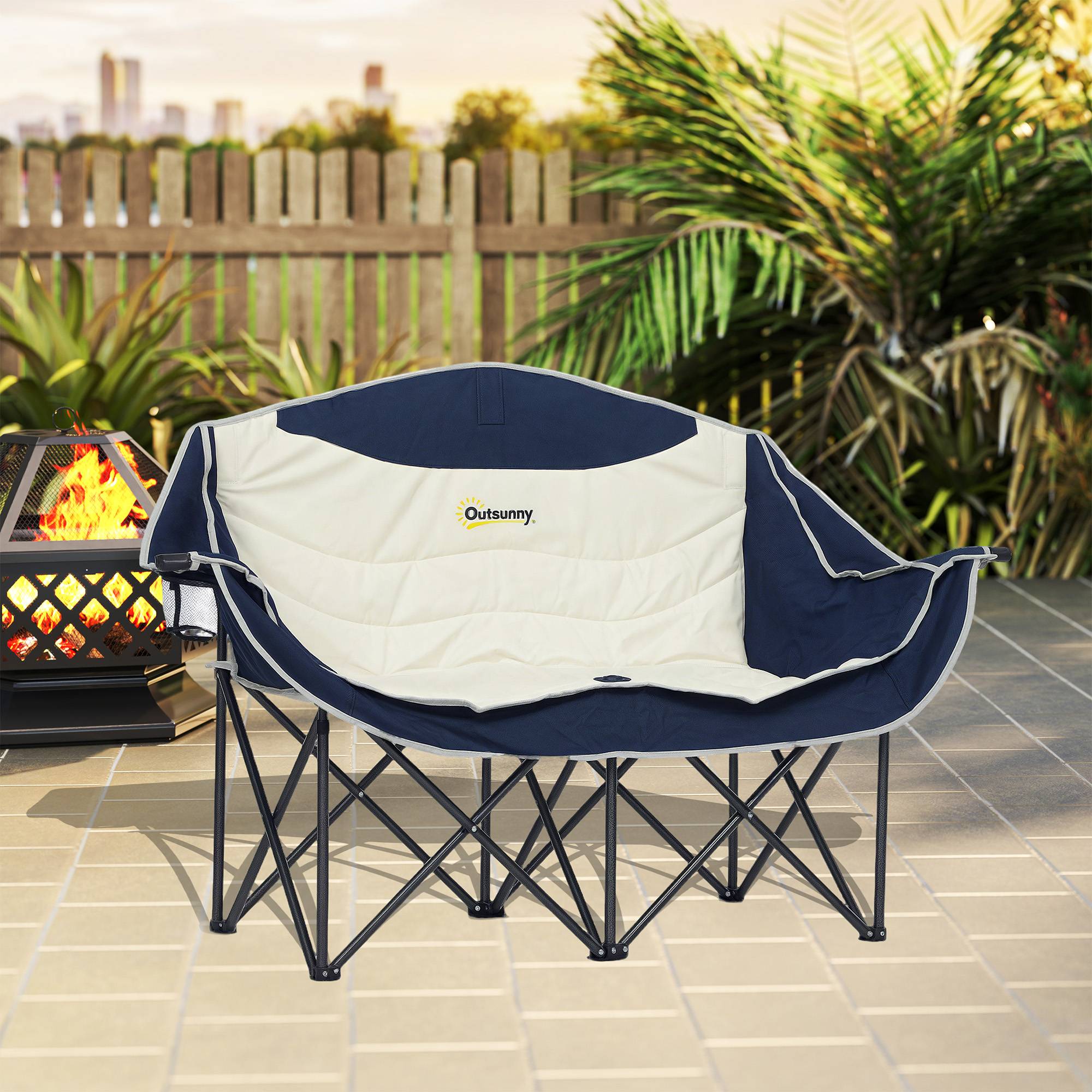 Sans Marque - Chaise pliante 2 places, porte-gobelet, sac, jusqu'à 250kg, bleu - Image 10