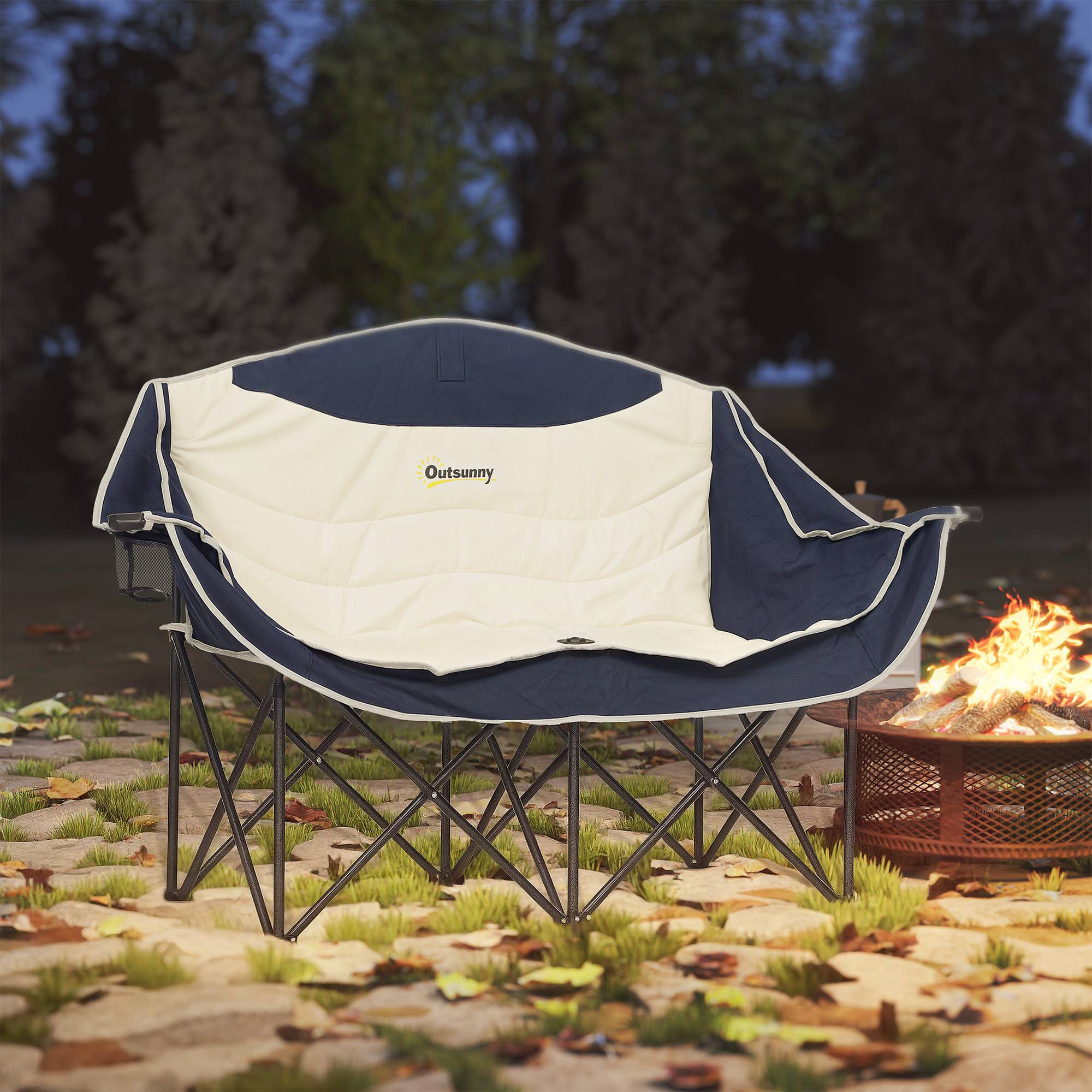 Sans Marque - Chaise pliante 2 places, porte-gobelet, sac, jusqu'à 250kg, bleu - Image 3