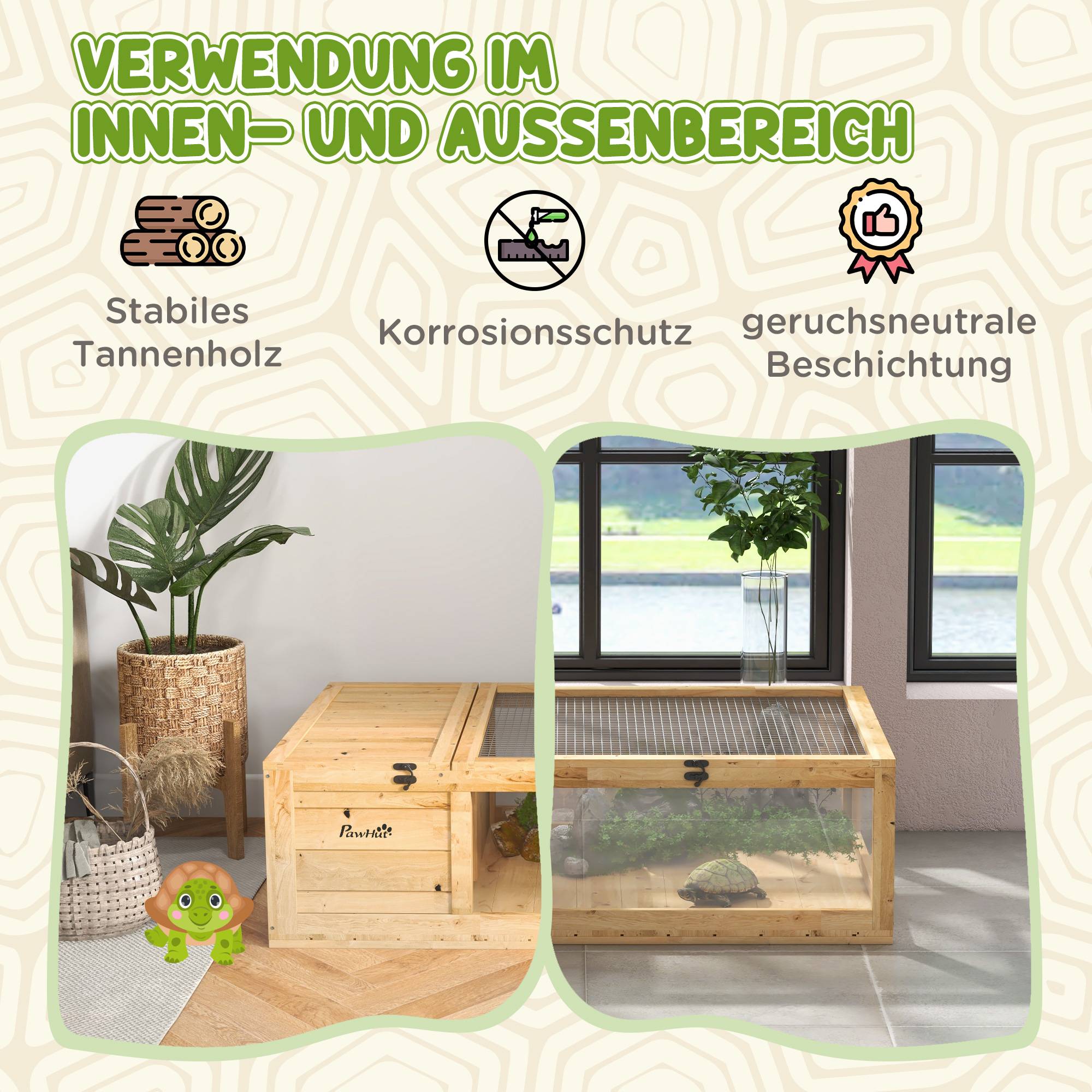 Maison tortue bois 91×60,5×32cm jaune, enclos avec logements principaux, dessus rabattable - Image 6