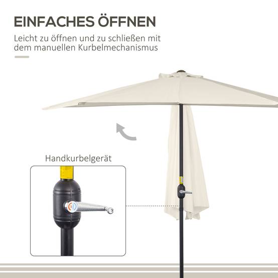 Parasol demi-lune métal balcon terrasse anti-UV manivelle 293x150cm blanc crème - ComfortXL Outdoor Living - Image 4