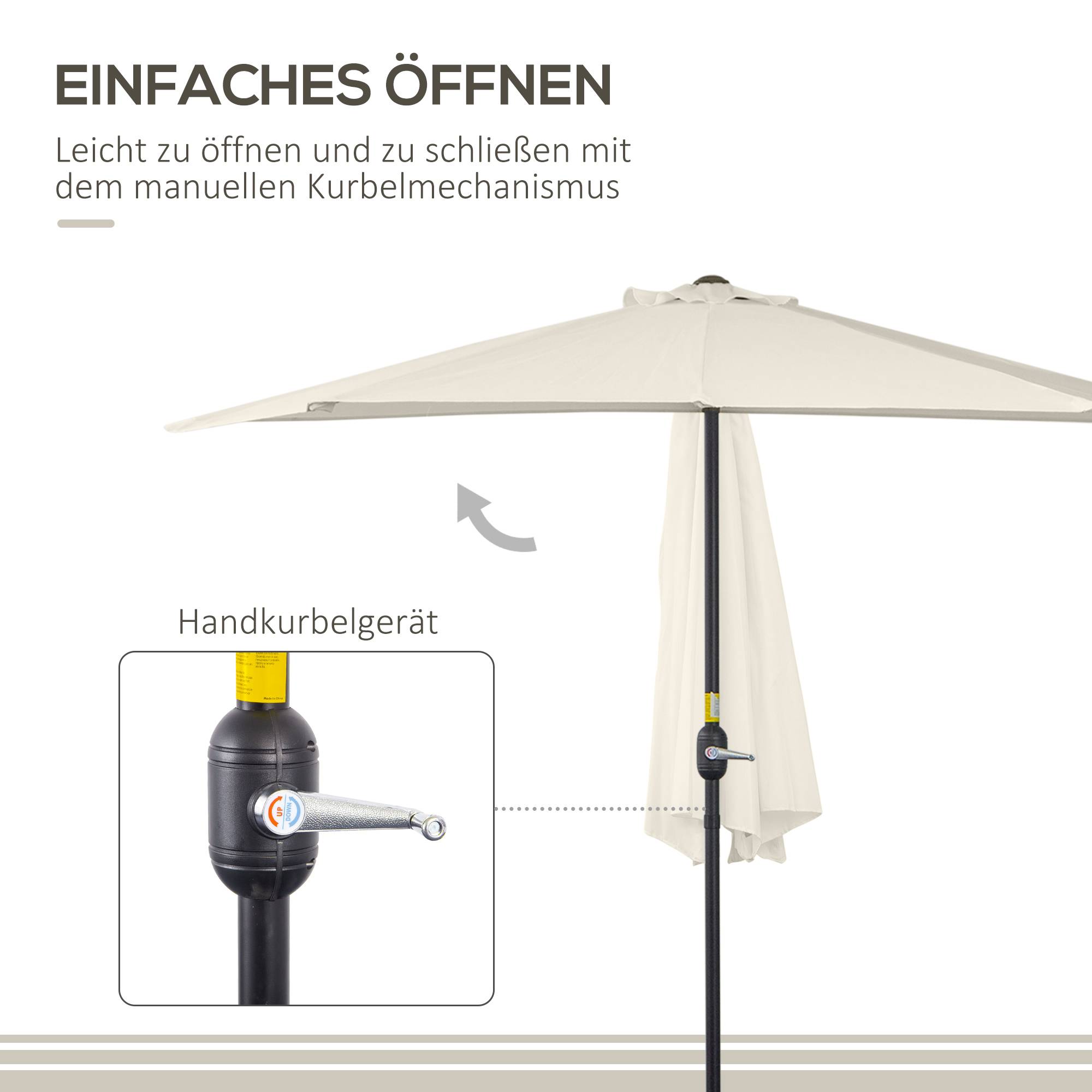 Parasol demi-lune métal balcon terrasse anti-UV manivelle 293x150cm blanc crème - ComfortXL Outdoor Living - Image 4