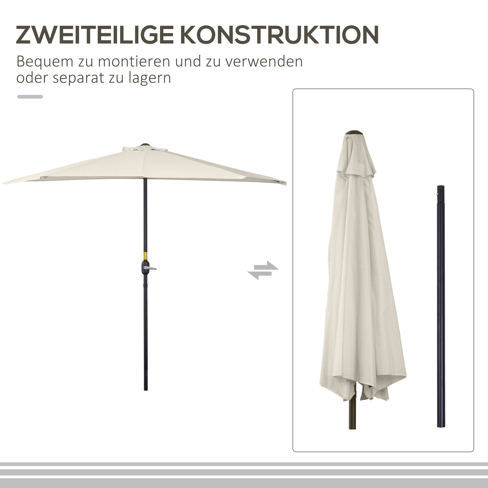 Parasol demi-lune métal balcon terrasse anti-UV manivelle 293x150cm blanc crème - ComfortXL Outdoor Living - Image 6