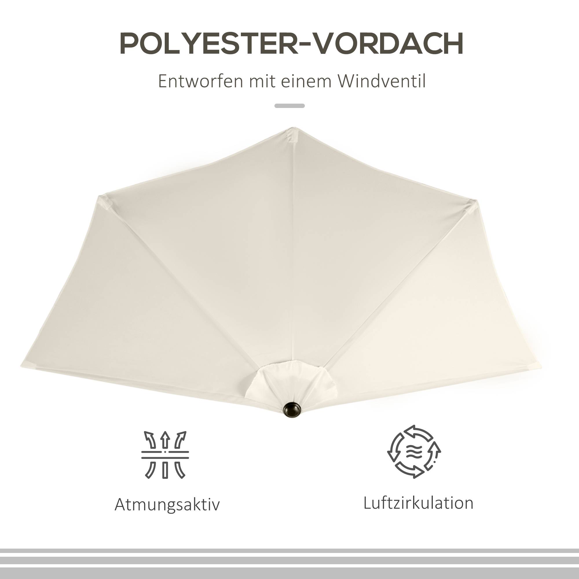 Parasol demi-lune métal balcon terrasse anti-UV manivelle 293x150cm blanc crème - ComfortXL Outdoor Living - Image 5