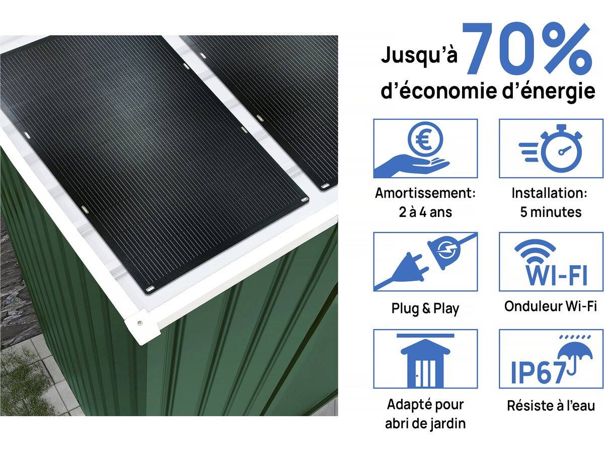 Habitat Et Jardin - Abri De Jardin Métal - "rosas "- 7,06 M² Avec Panneaux Solaires - Vert -habitat Et Jardin - Image 3
