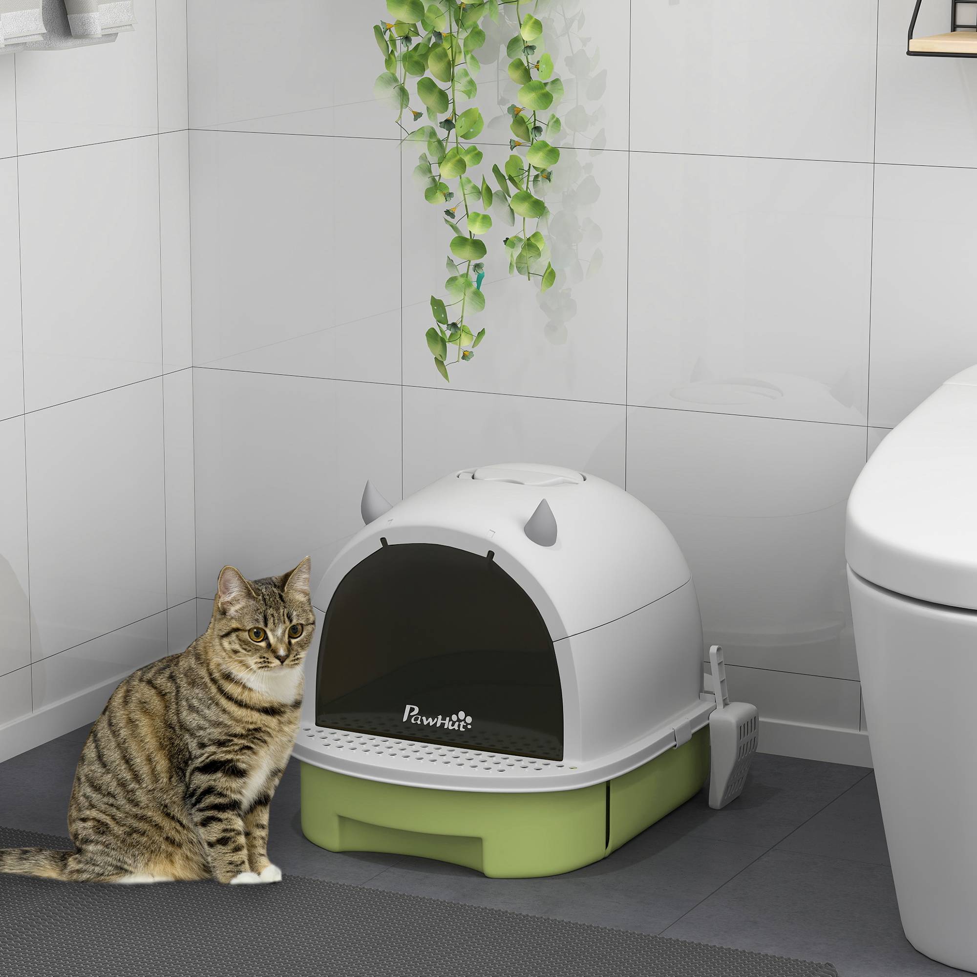 Sans Marque - Bac à litière fermé pour chat avec plateau amovible, pelle et filtre à charbon actif, multicolore - Image 3