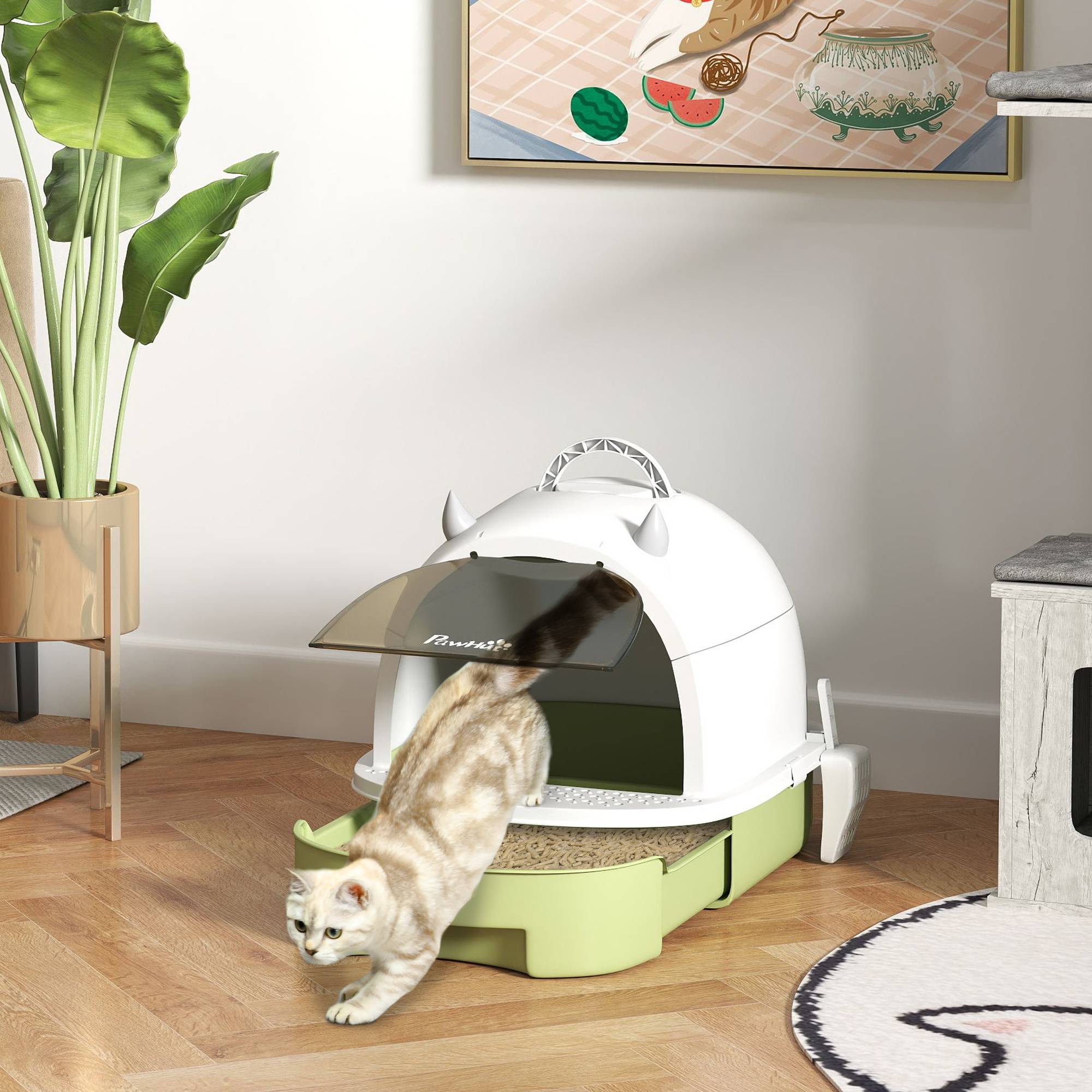 Sans Marque - Bac à litière fermé pour chat avec plateau amovible, pelle et filtre à charbon actif, multicolore - Image 2