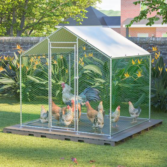 Enclos Poulailler Acier Galvanisé 4m² Volailles Toit Bâché 2x2x2m Argent - ComfortXL Pet Living - Image 1