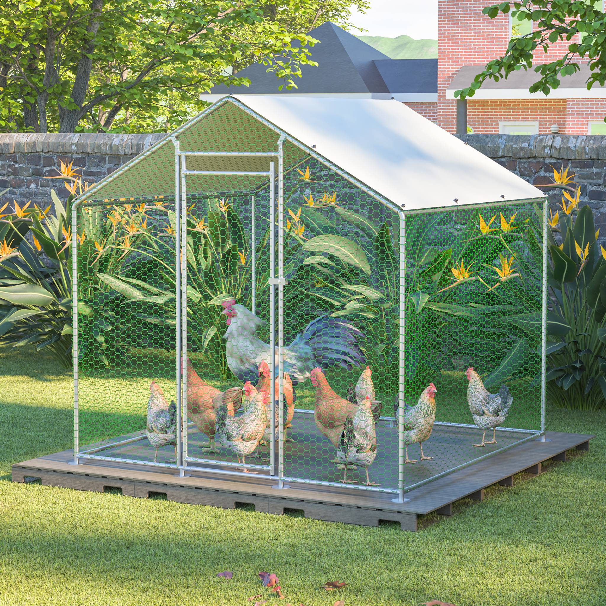 Enclos Poulailler Acier Galvanisé 4m² Volailles Toit Bâché 2x2x2m Argent - ComfortXL Pet Living