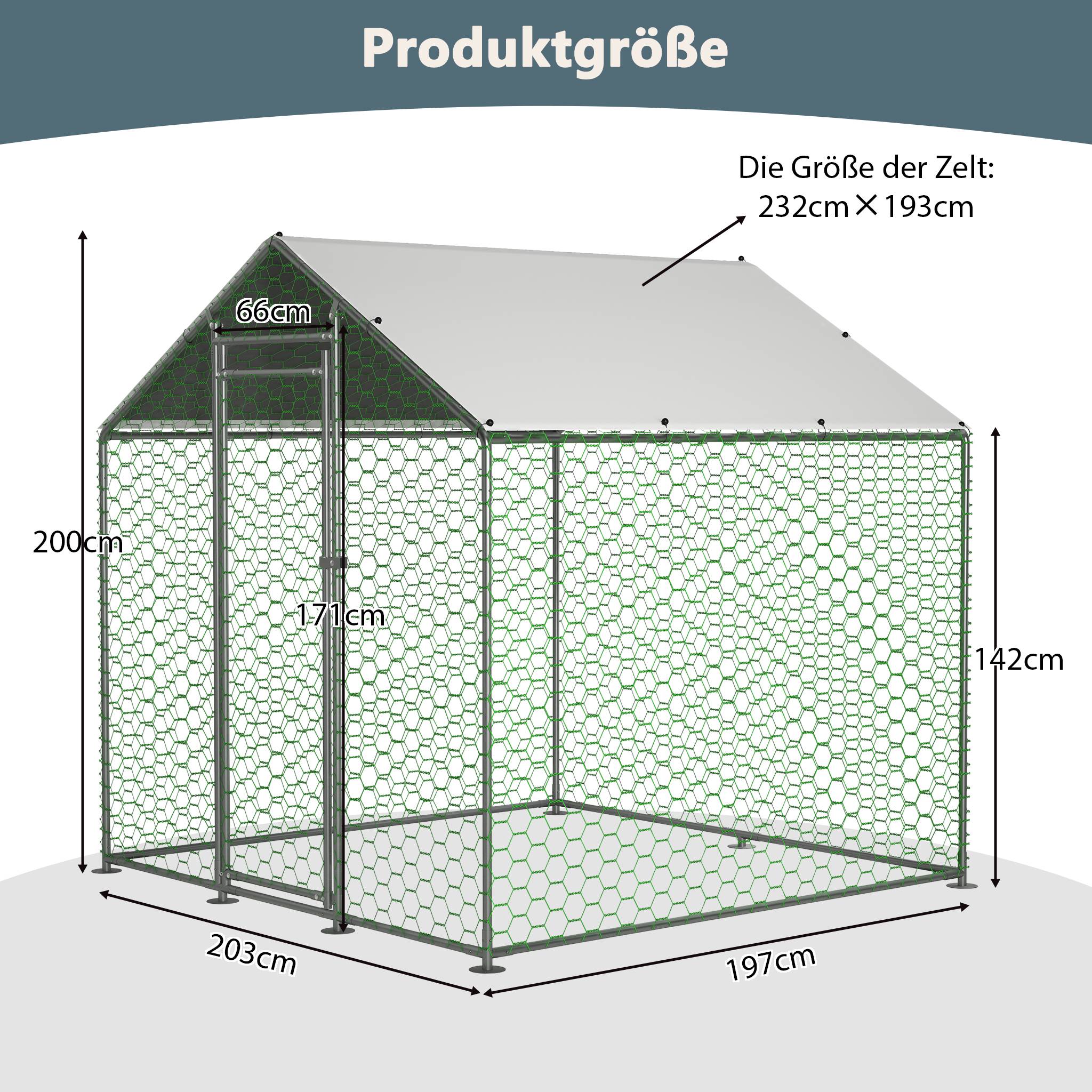 Enclos Poulailler Acier Galvanisé 4m² Volailles Toit Bâché 2x2x2m Argent - ComfortXL Pet Living - Image 3