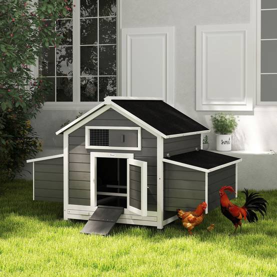 ComfortXL - Poulailler bois sapin extérieur grand nichoir toit étanche 150x100x96.5cm gris - ComfortXL Outdoor Living - Image 4