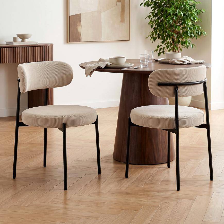 Sicaan Lot de 2 chaises rembourrées velours côtelé beige et pieds métal noir IRIS - Image 1