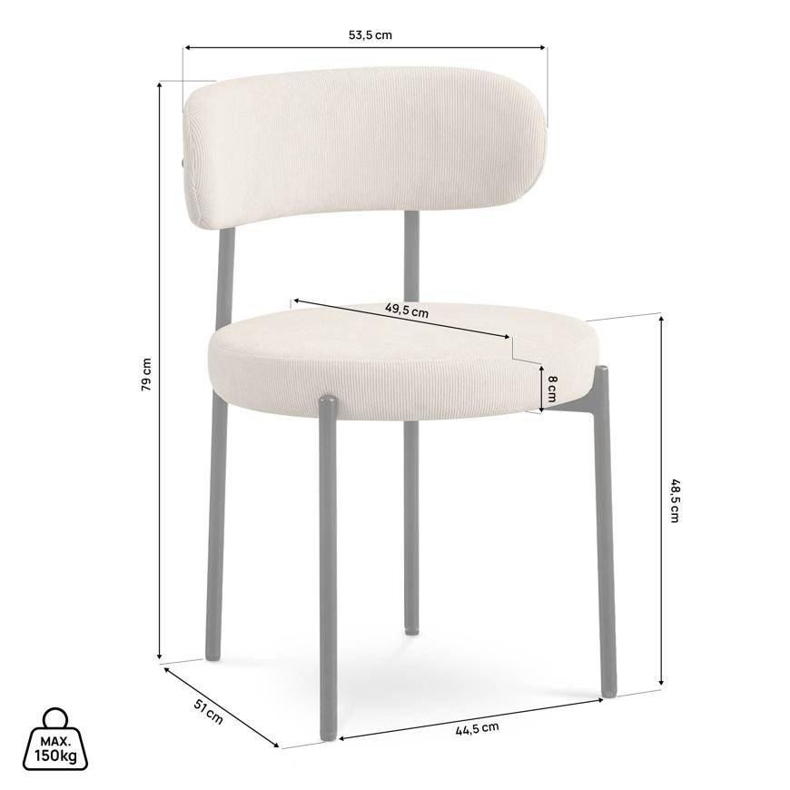 Sicaan Lot de 2 chaises rembourrées velours côtelé beige et pieds métal noir IRIS - Image 2