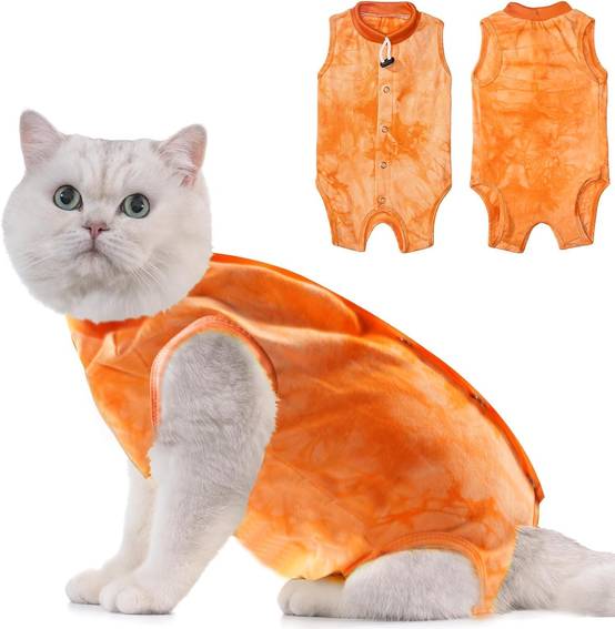 Combinaison de Récupération pour Chat Anti Léchage Orange M