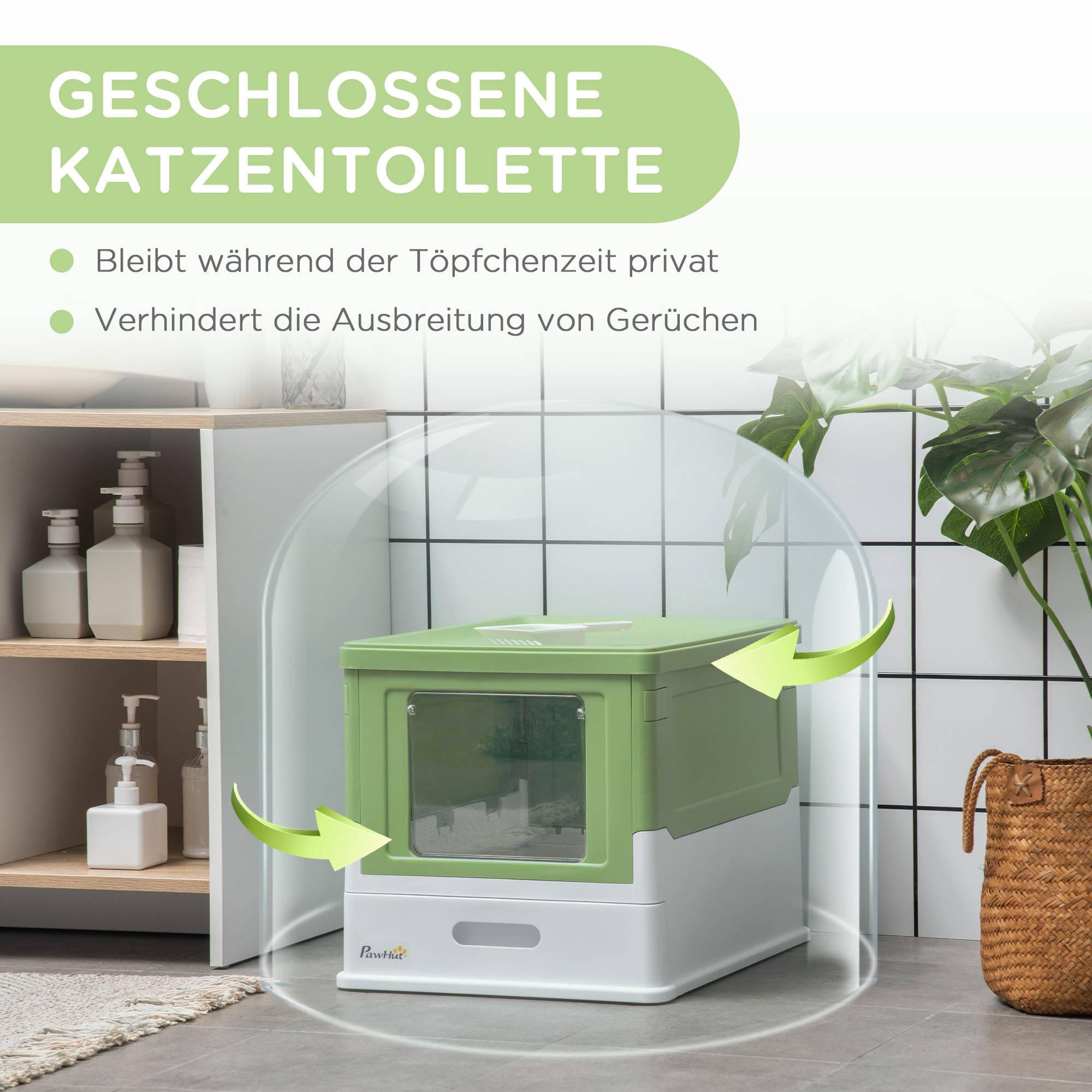 Bac à litière pliable 2 portes pelle 47,5 x 35,5 x 36,7 cm blanc vert - Image 8