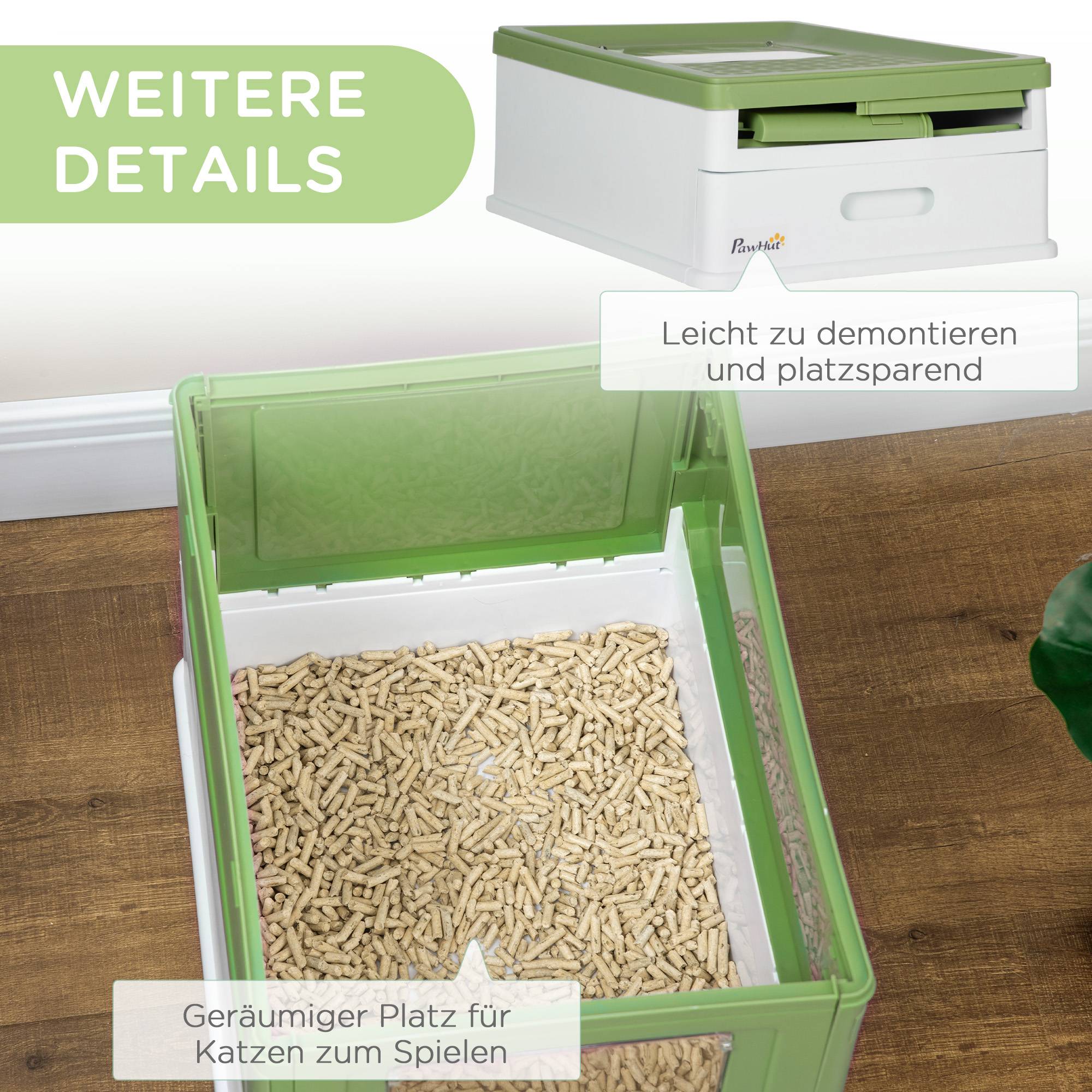 Bac à litière pliable 2 portes pelle 47,5 x 35,5 x 36,7 cm blanc vert - Image 9