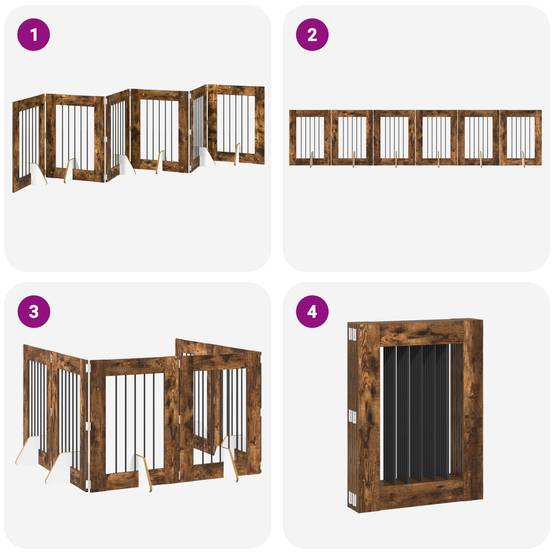 ComfortXL - Barrière pour chien bois ingénierie intérieur pliable modulable 362cm chêne fumé - ComfortXL Outdoor Living - Image 7