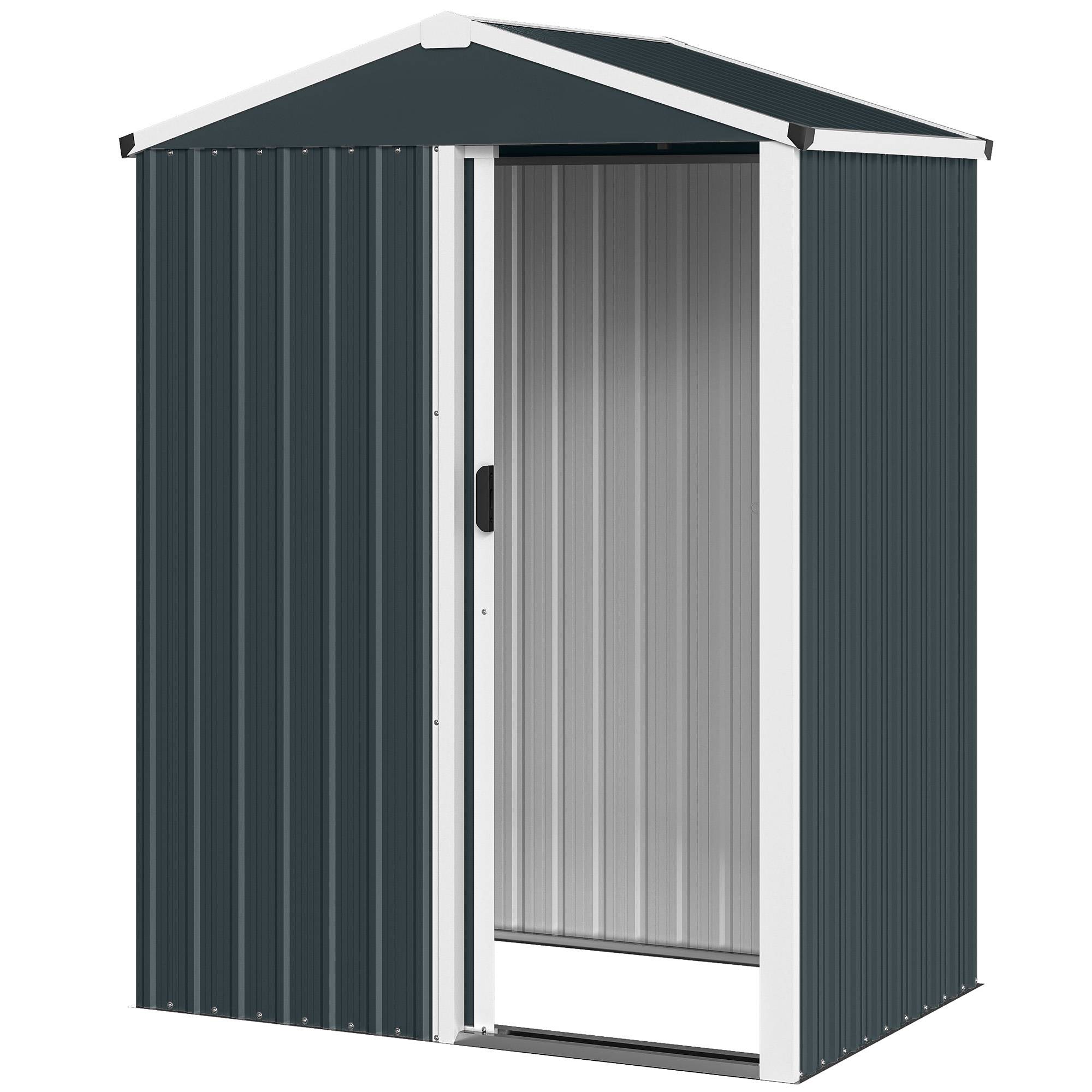 Abri de jardin métal 1,2 m² 136x87x179 cm avec porte coulissante verrouillable moustiquaire, cabanon gris - Image 2
