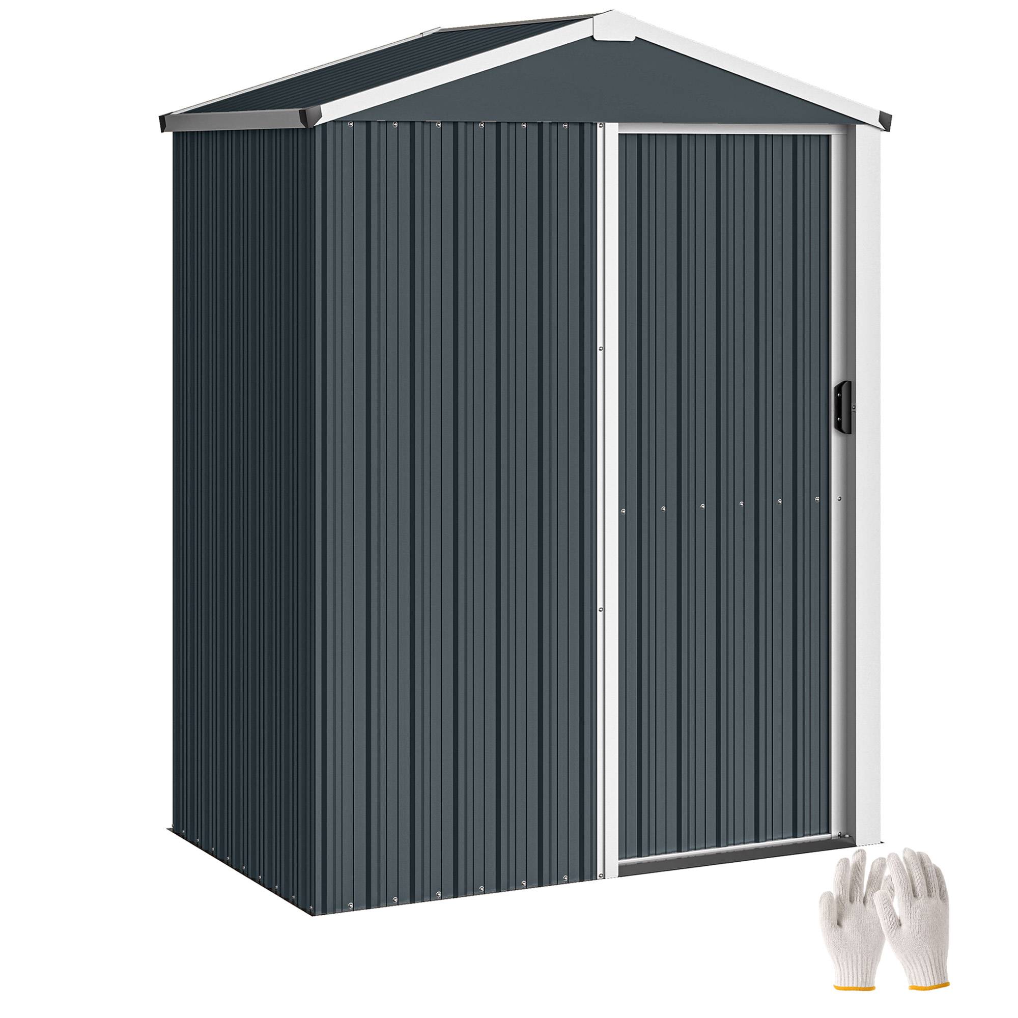 Abri de jardin métal 1,2 m² 136x87x179 cm avec porte coulissante verrouillable moustiquaire, cabanon gris - Image 1