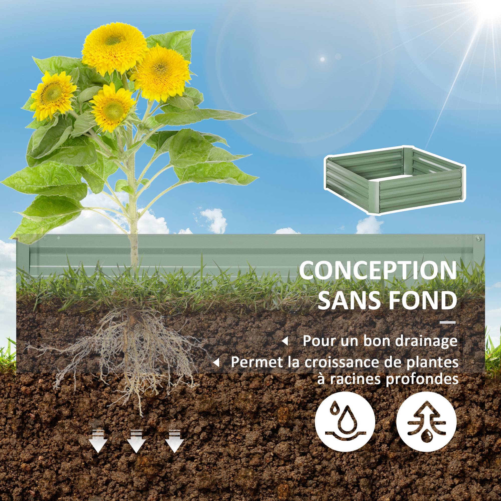 Sans Marque - Lot de 2 carré potager de jardin dim. 100L x 100l x 30H cm - tôle d'acier ondulée vert - Image 7