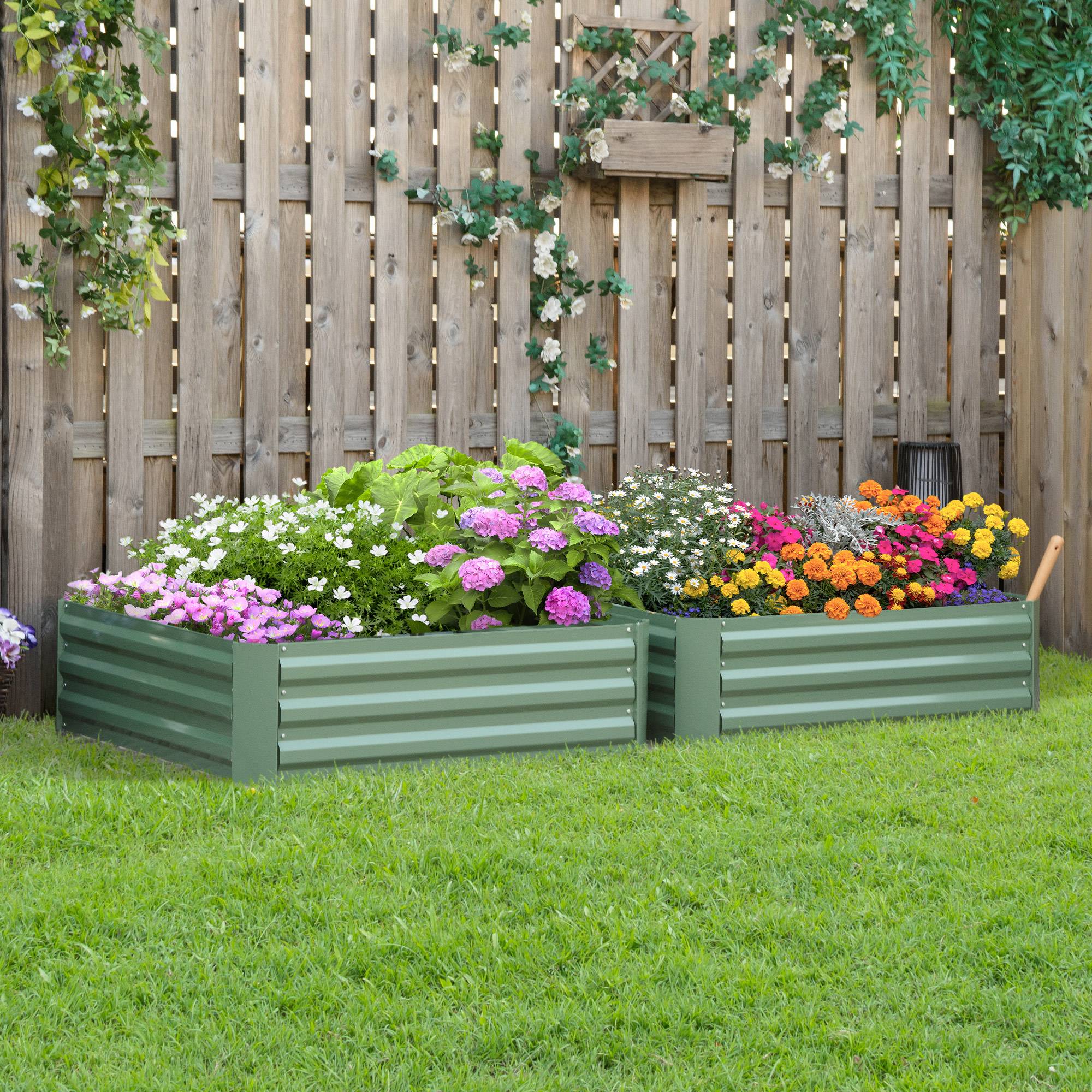 Sans Marque - Lot de 2 carré potager de jardin dim. 100L x 100l x 30H cm - tôle d'acier ondulée vert - Image 4
