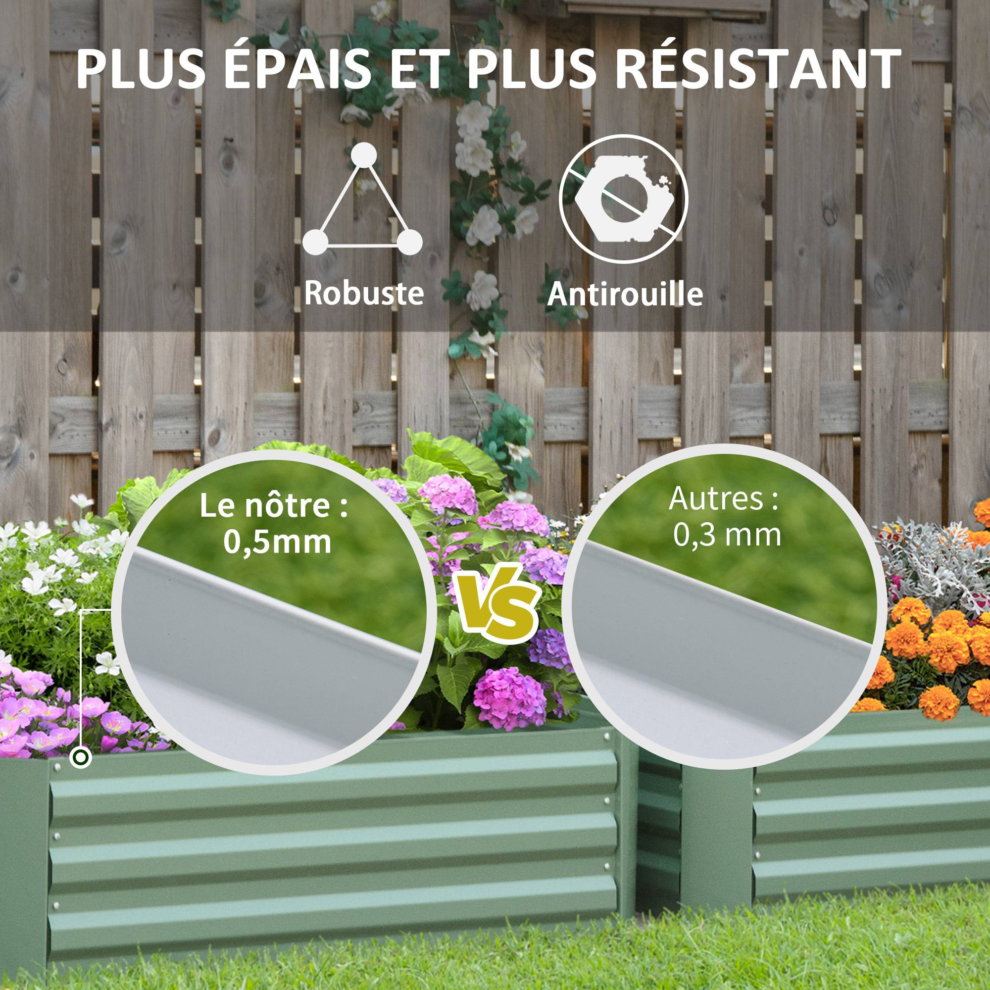 Sans Marque - Lot de 2 carré potager de jardin dim. 100L x 100l x 30H cm - tôle d'acier ondulée vert - Image 8