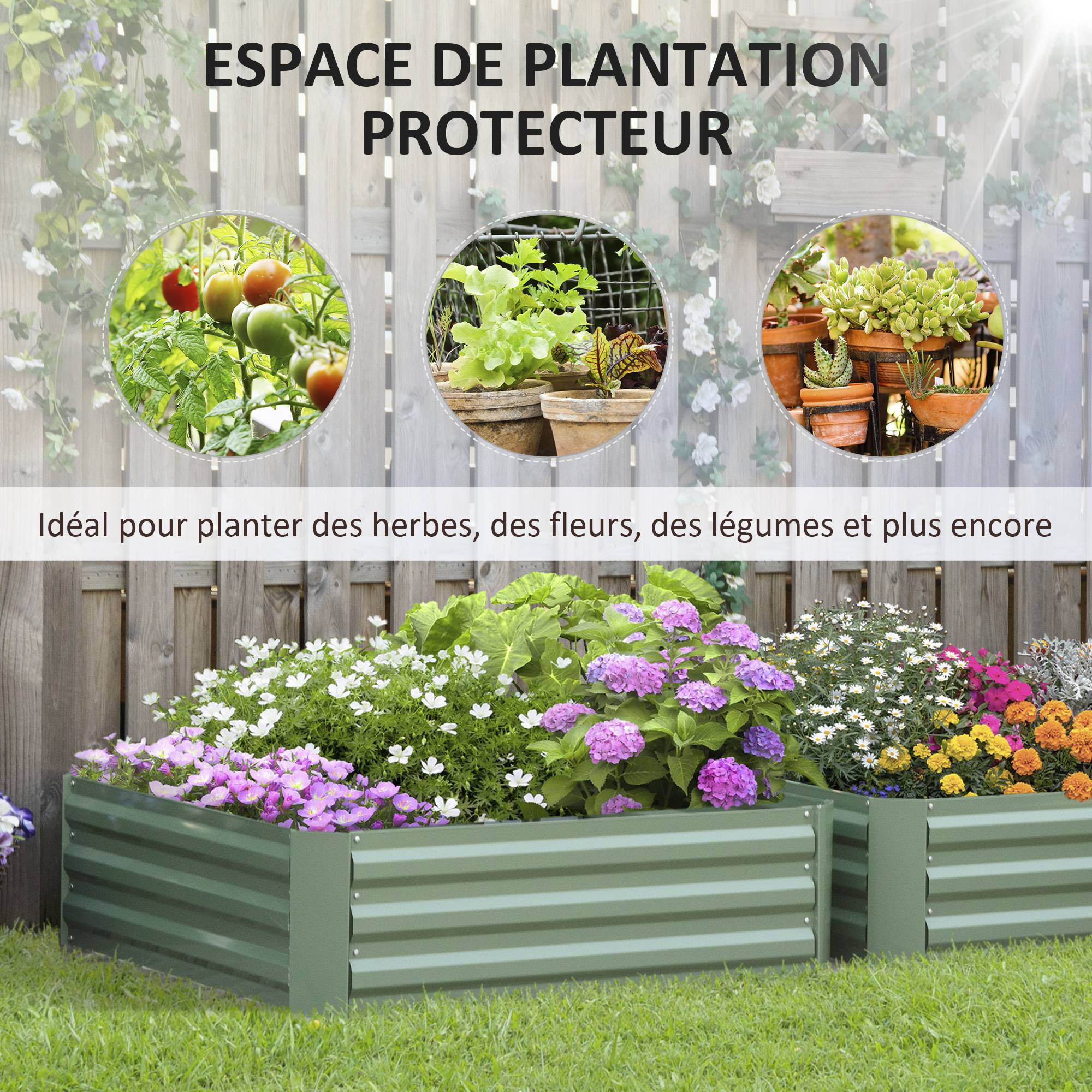 Sans Marque - Lot de 2 carré potager de jardin dim. 100L x 100l x 30H cm - tôle d'acier ondulée vert - Image 6