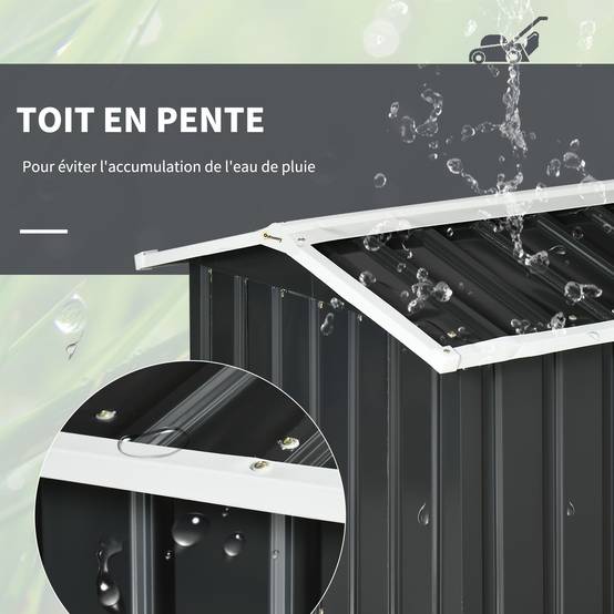 ComfortXL - Garage pour robot tondeuse en tôle d'acier grise 86 x 100 x 63 cm avec toit à double pente et auvent protecteur - Image 5