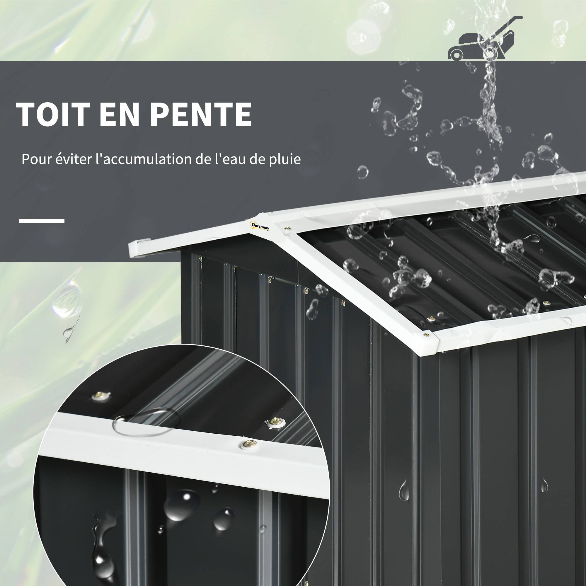 ComfortXL - Garage pour robot tondeuse en tôle d'acier grise 86 x 100 x 63 cm avec toit à double pente et auvent protecteur - Image 5