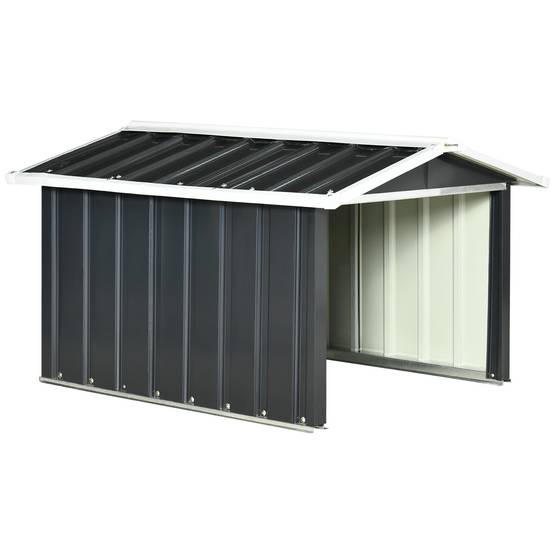 ComfortXL - Garage pour robot tondeuse en tôle d'acier grise 86 x 100 x 63 cm avec toit à double pente et auvent protecteur - Image 2