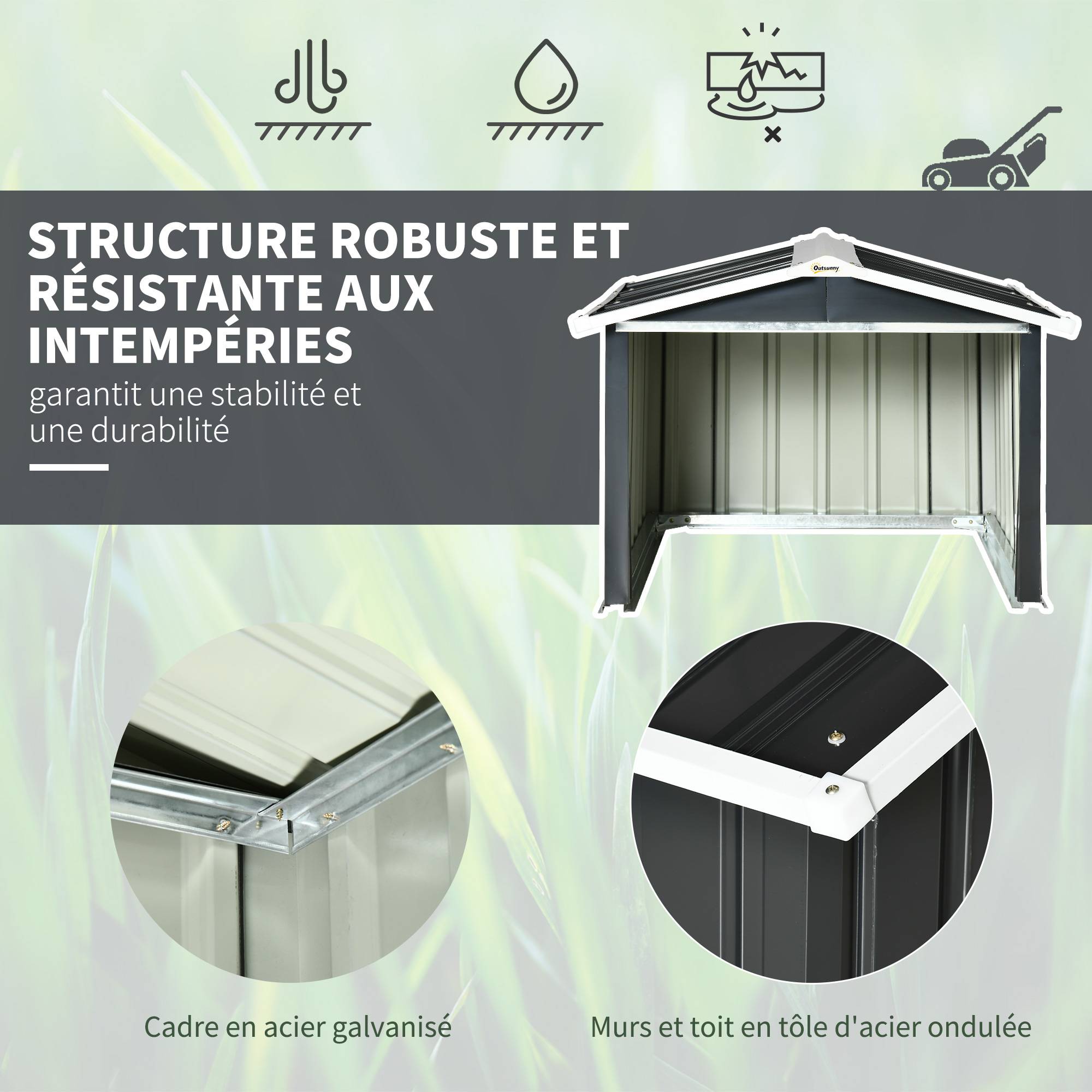 ComfortXL - Garage pour robot tondeuse en tôle d'acier grise 86 x 100 x 63 cm avec toit à double pente et auvent protecteur - Image 4