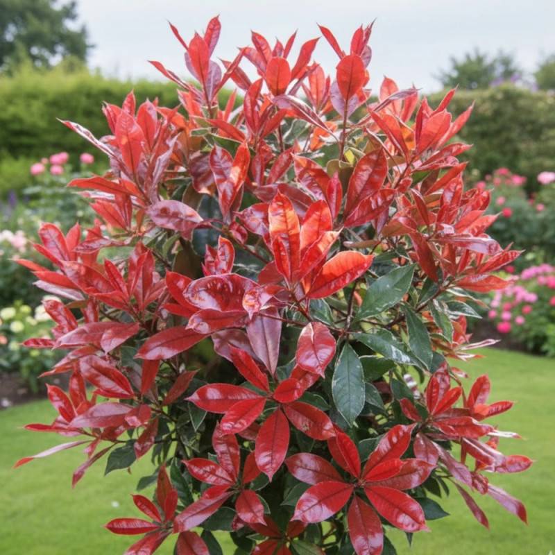Photinia Camilvy  fleurs Blanche - feuillage Persistant - Pot de 7,5L -  Tigette- hauteur  maturit De 2,50 m  3,00 m - Gamm vert