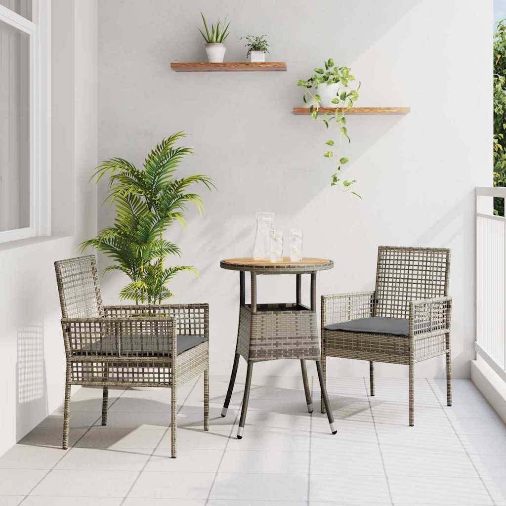 Ensemble Table et Chaises de Jardin 3 Pièces en Résine Tressée Gris – ComfortXL Outdoor Living - Image 1
