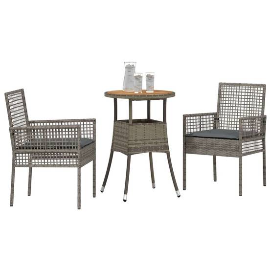 Ensemble Table et Chaises de Jardin 3 Pièces en Résine Tressée Gris – ComfortXL Outdoor Living - Image 3