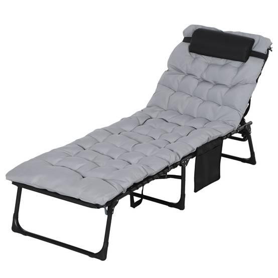 Bain de soleil chaise longue pliante avec coussin appuie-tête, 189x58x32.5cm Polyester Gris clair fr17 - Image 1