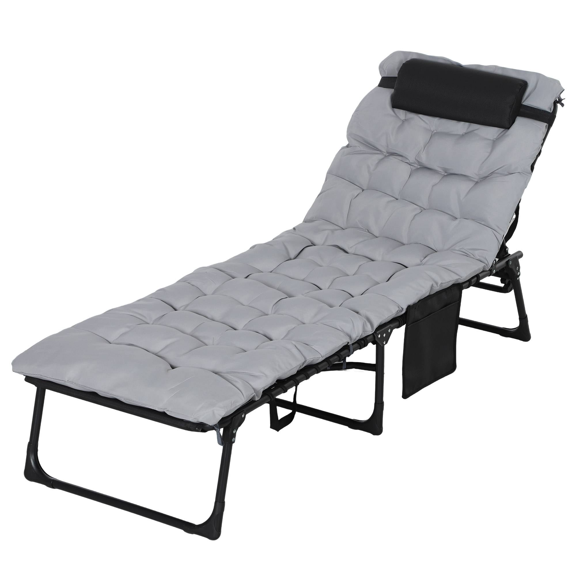Bain de soleil chaise longue pliante avec coussin appuie-tête, 189x58x32.5cm Polyester Gris clair fr17