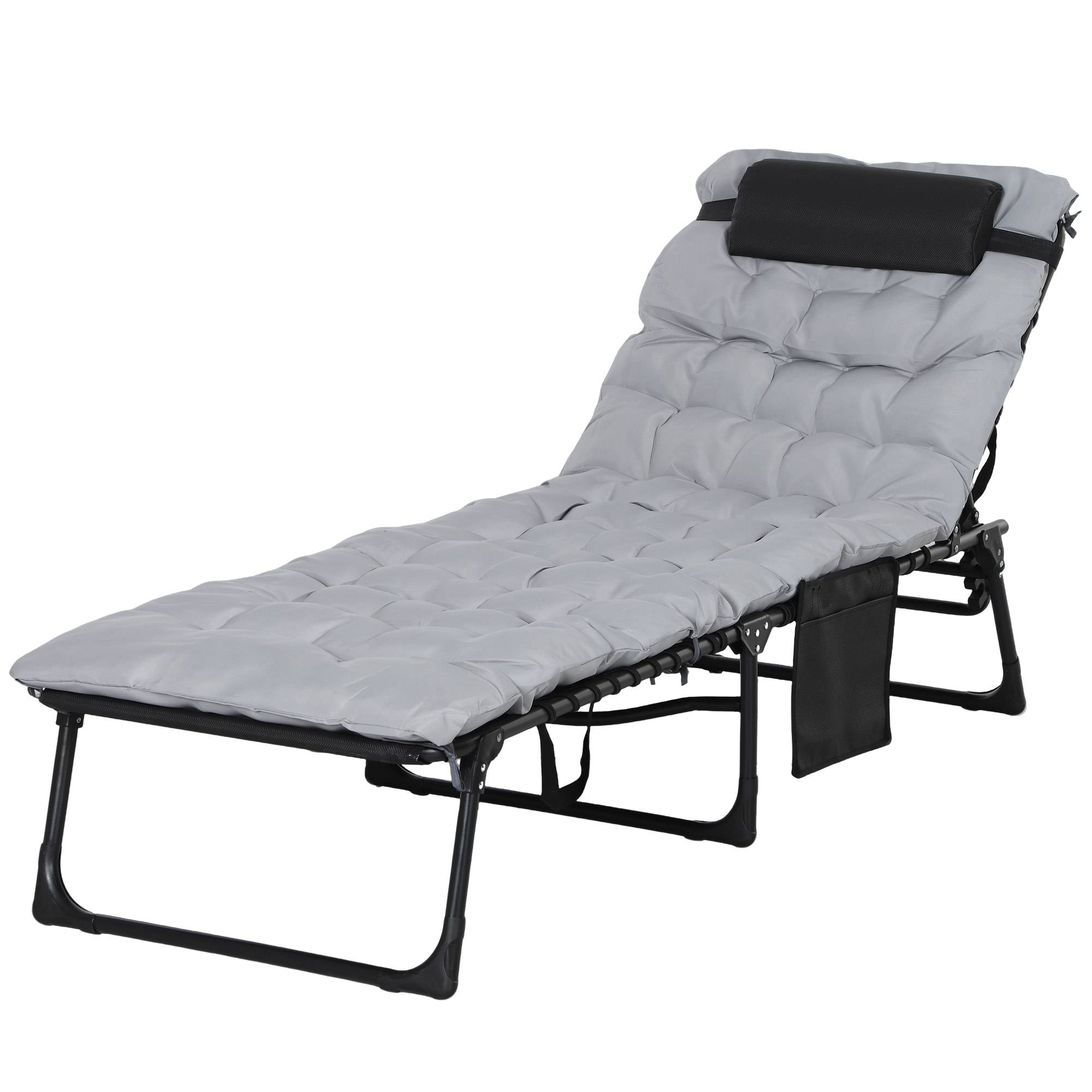 Bain de soleil chaise longue pliante avec coussin appuie-tête, 189x58x32.5cm Polyester Gris clair fr17 - Image 2